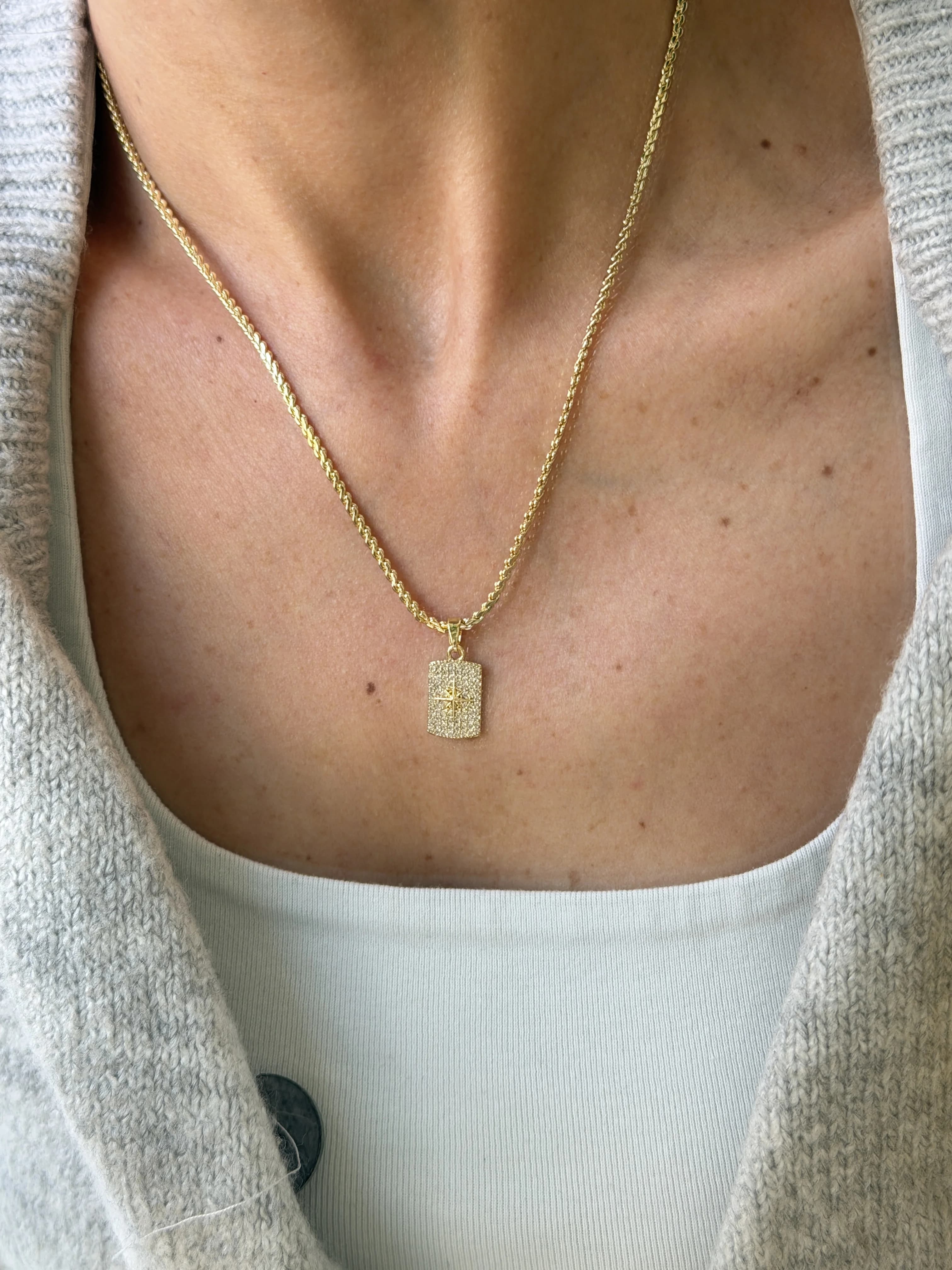 14k CM Altın Kaplama Taşlı Kutup Yıldızı Kolye 45 cm