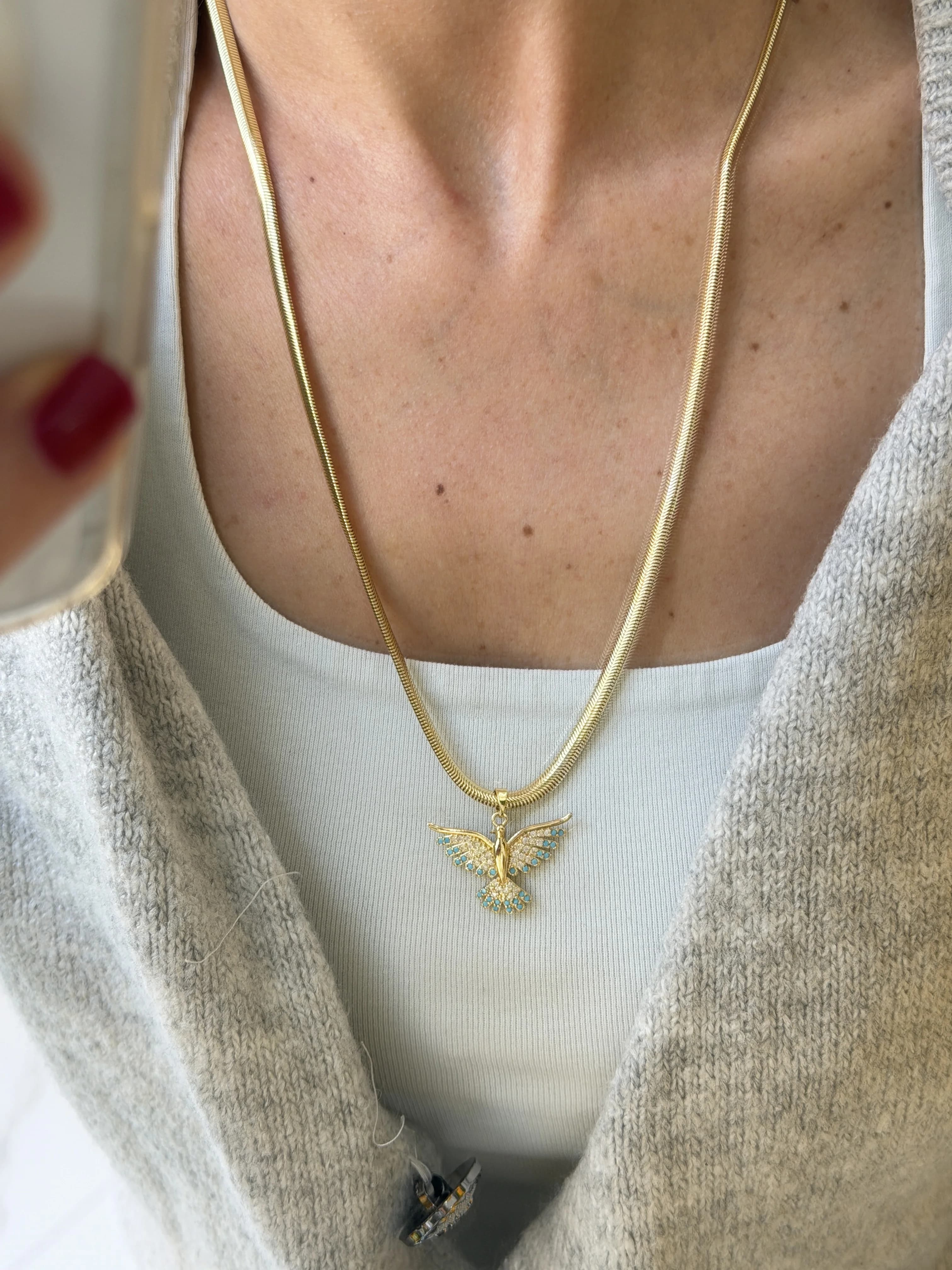 14K CM Altın Kaplama Anka Kuşu İtalyan Kolye 60 cm