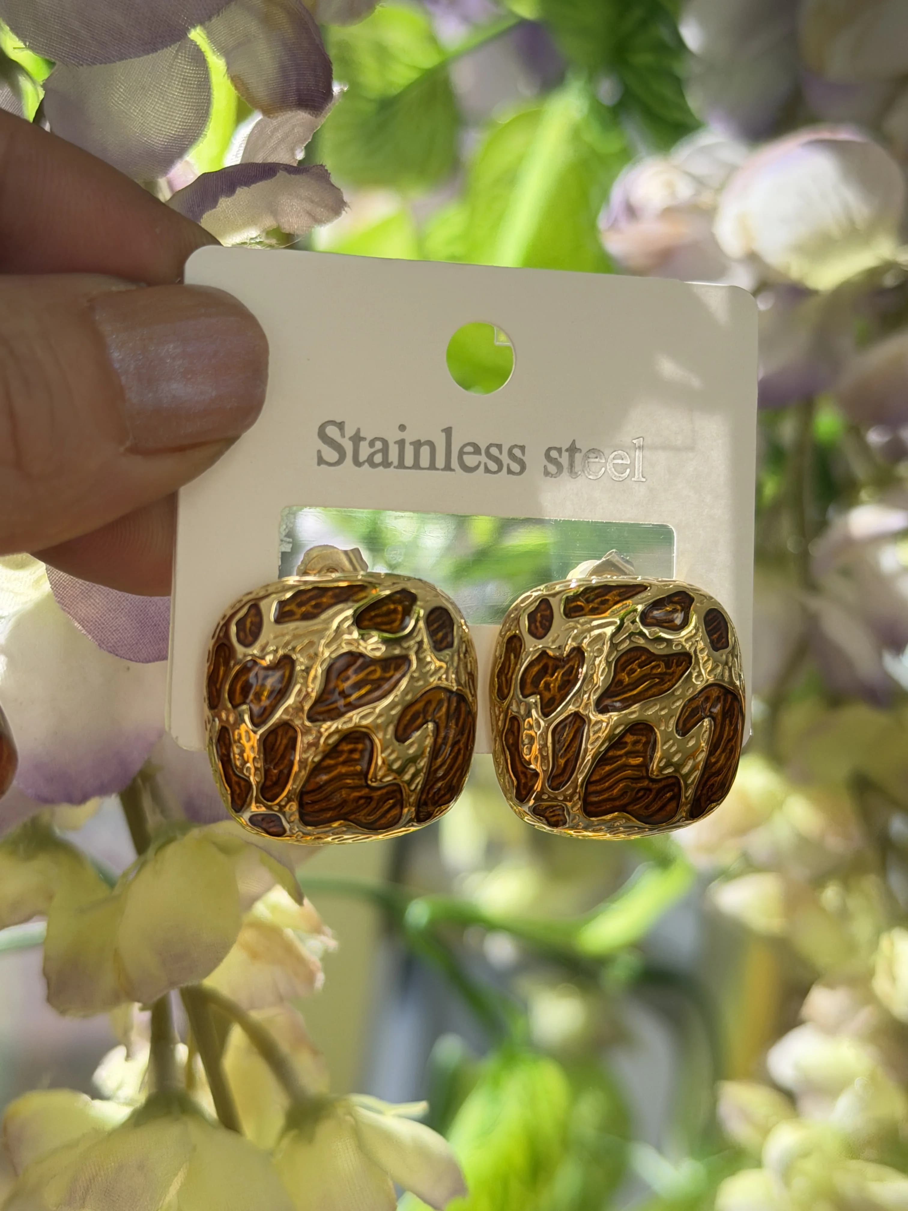Çelik Gold Leopar Küpe