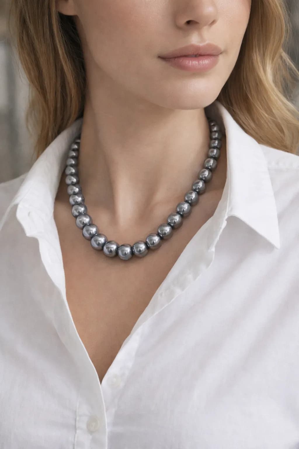 Açık Gri Büyük Top Kolye