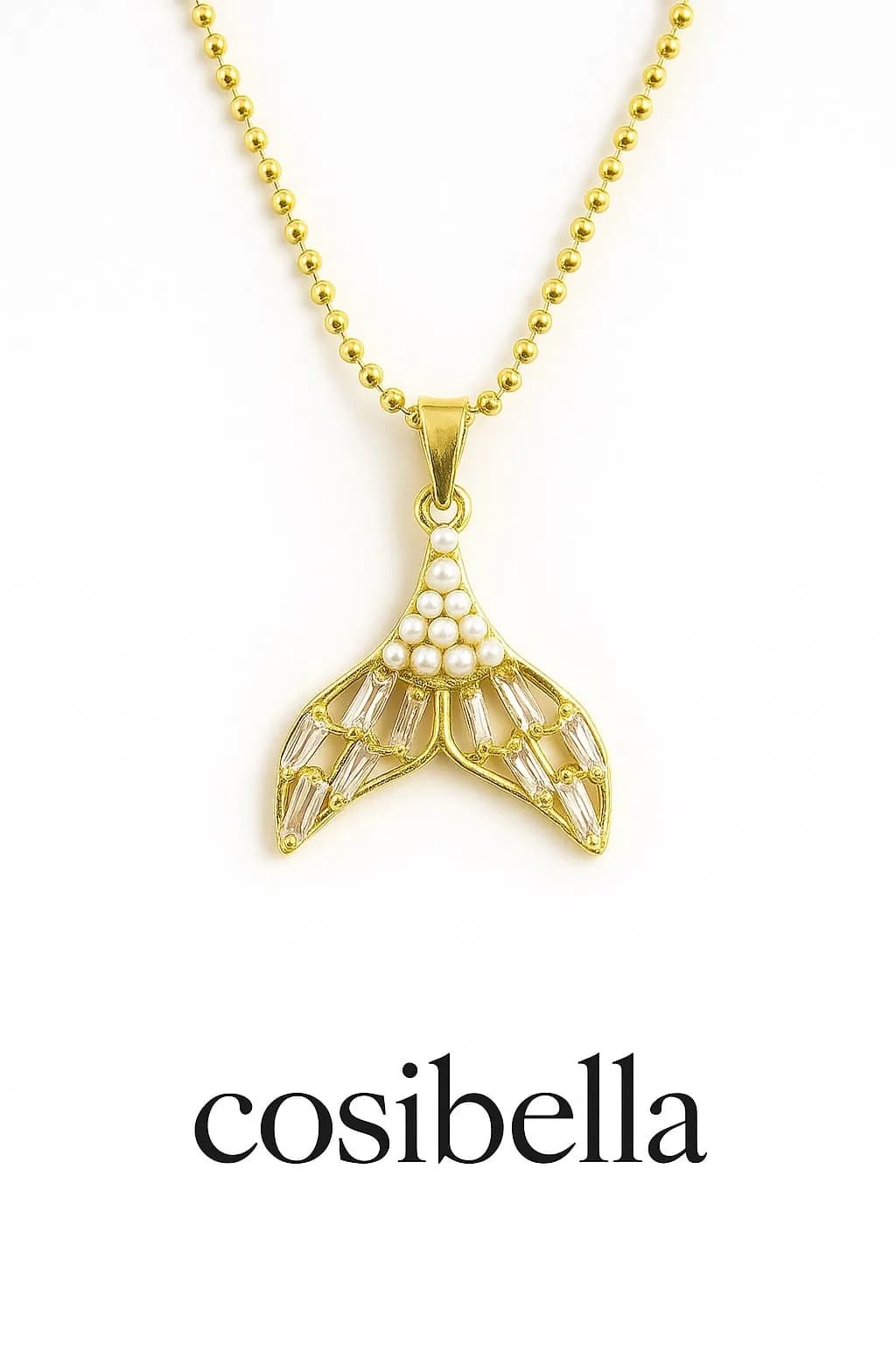 Altın Kaplama Balık Kuyruğu İnci Detay Kolye
