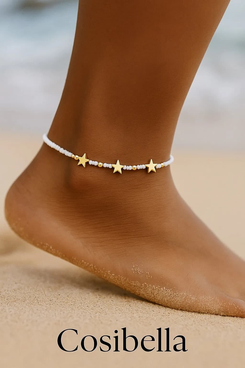 Beyaz Boncuk Yıldız Halhal