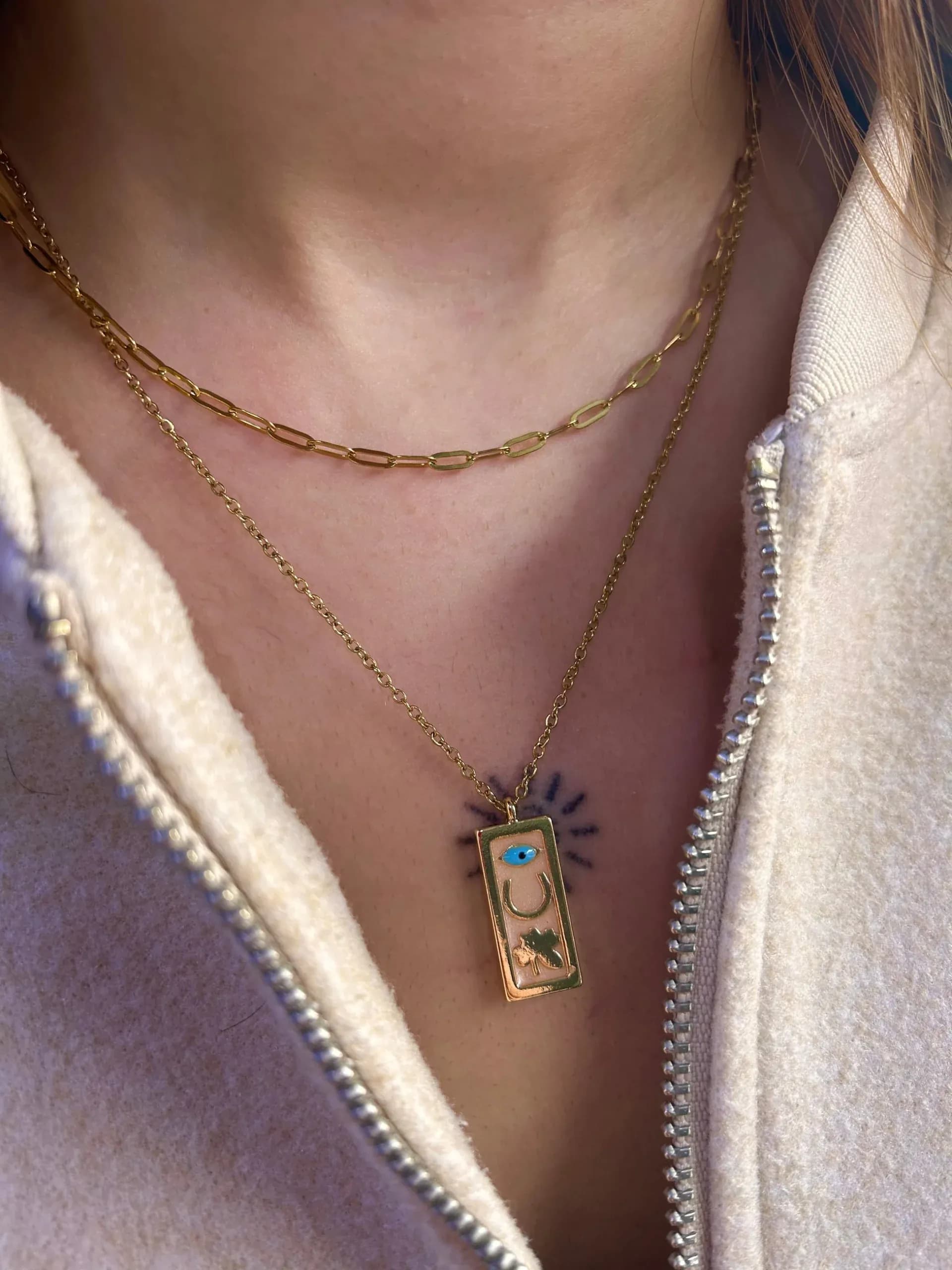 Çelik 2 li Tasarım Şans Kolyesi