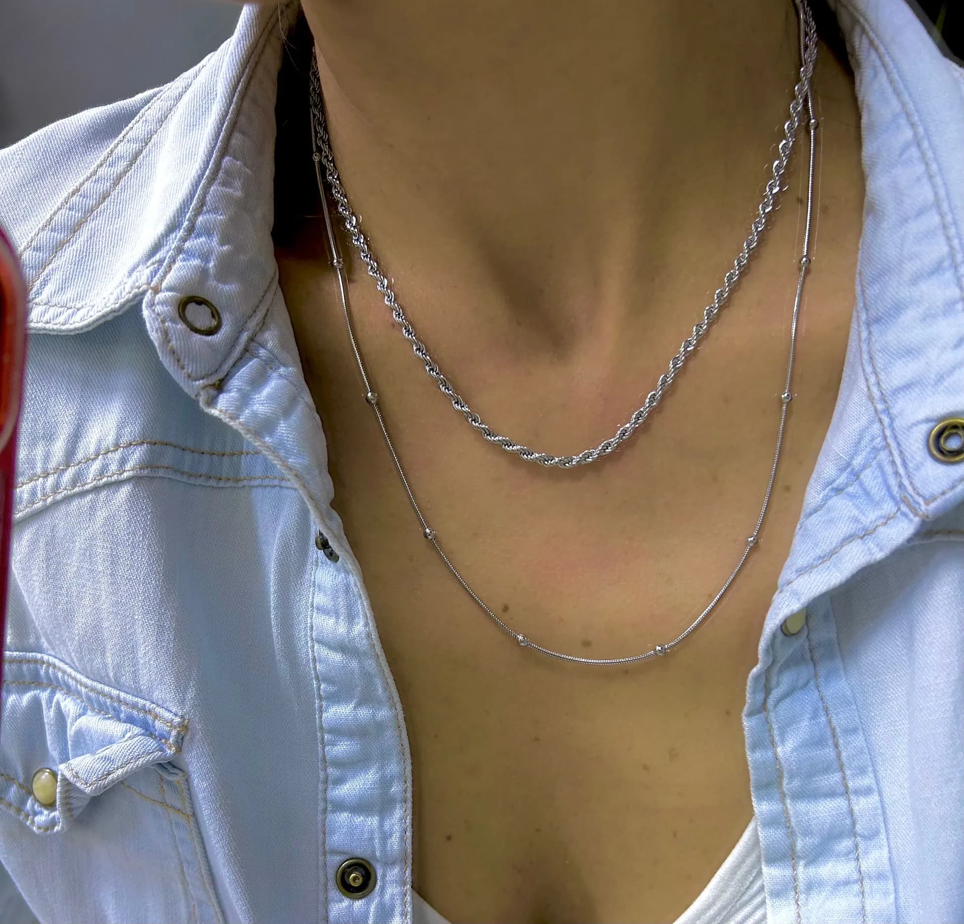 Çelik 2li Gümüş Renk Kolye