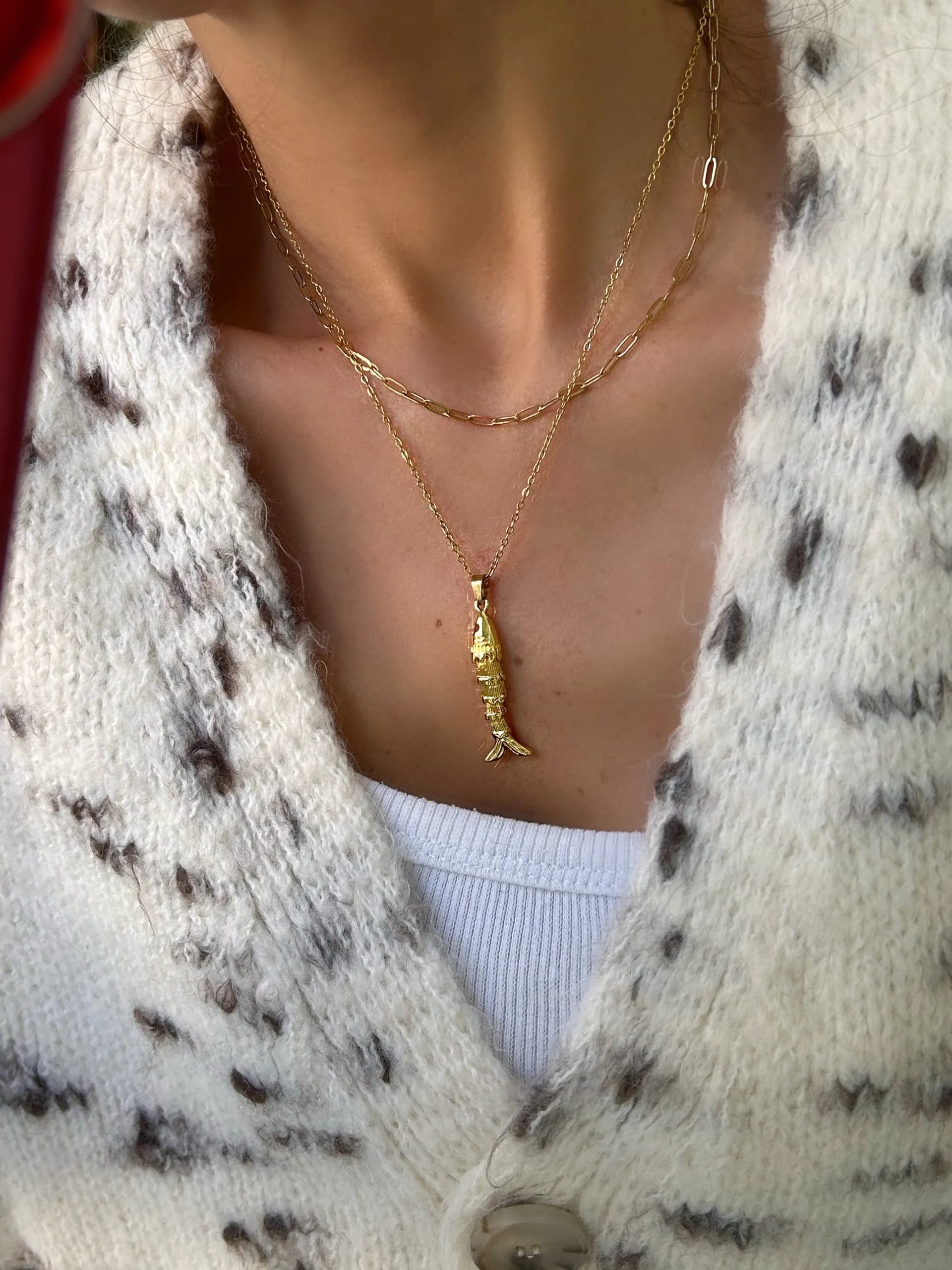 Çelik 2li Kıvrık Balık Kolye