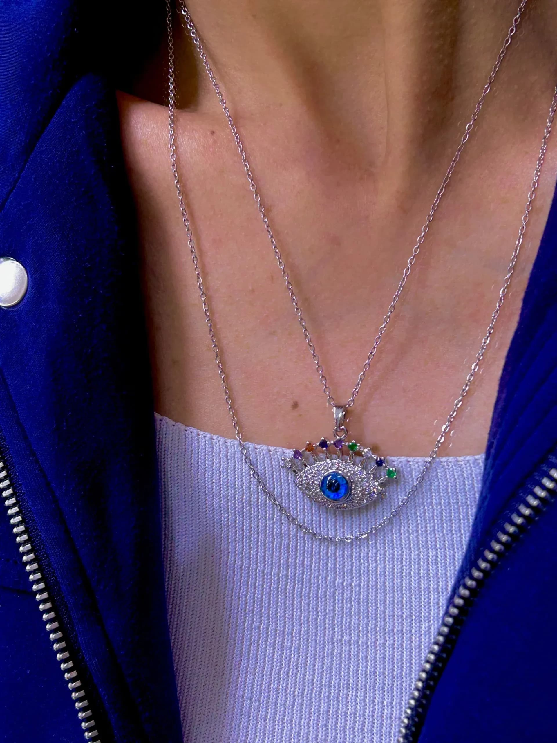 Çelik 2li Renki Göz Kolye