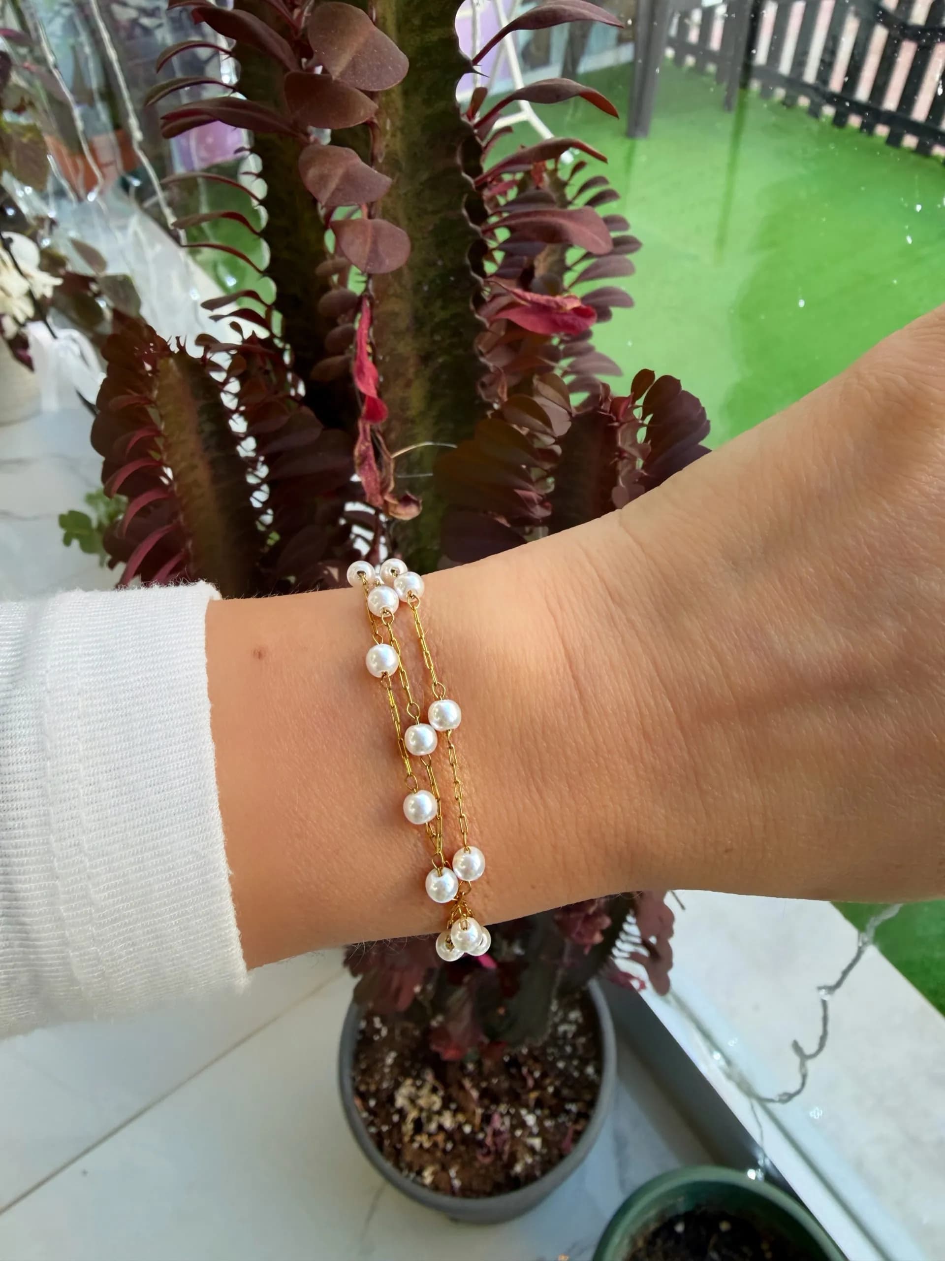 Çelik 3 lü İnci Bileklik