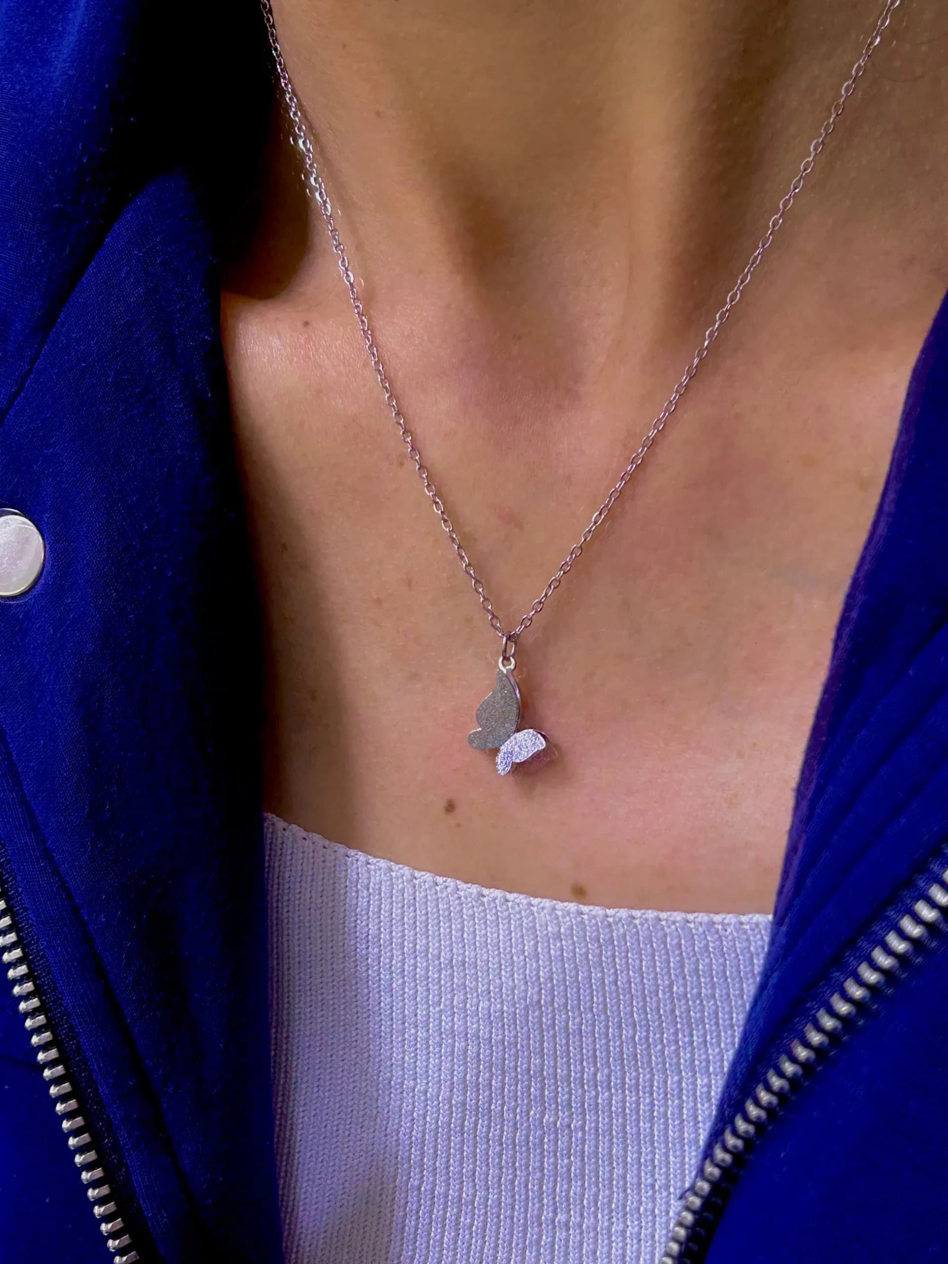 Çelik Çift Kelebek Kolye