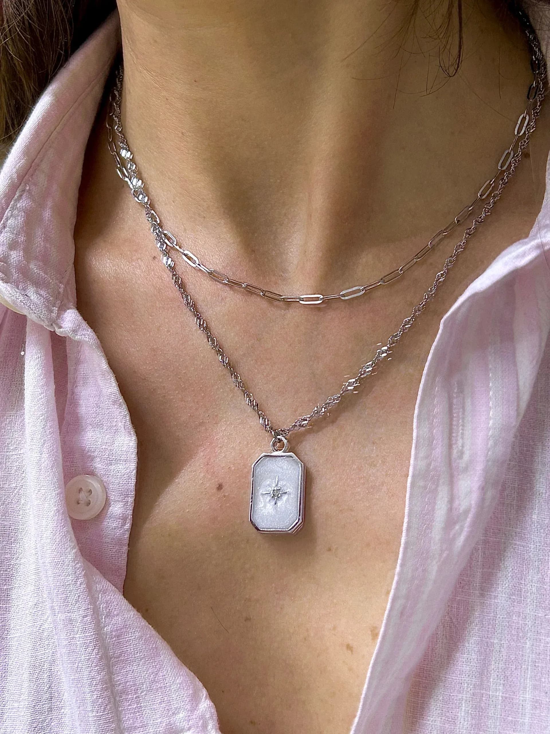 Çelik Gümüş Renk 2 li Kuzey Yıldızı Kolye