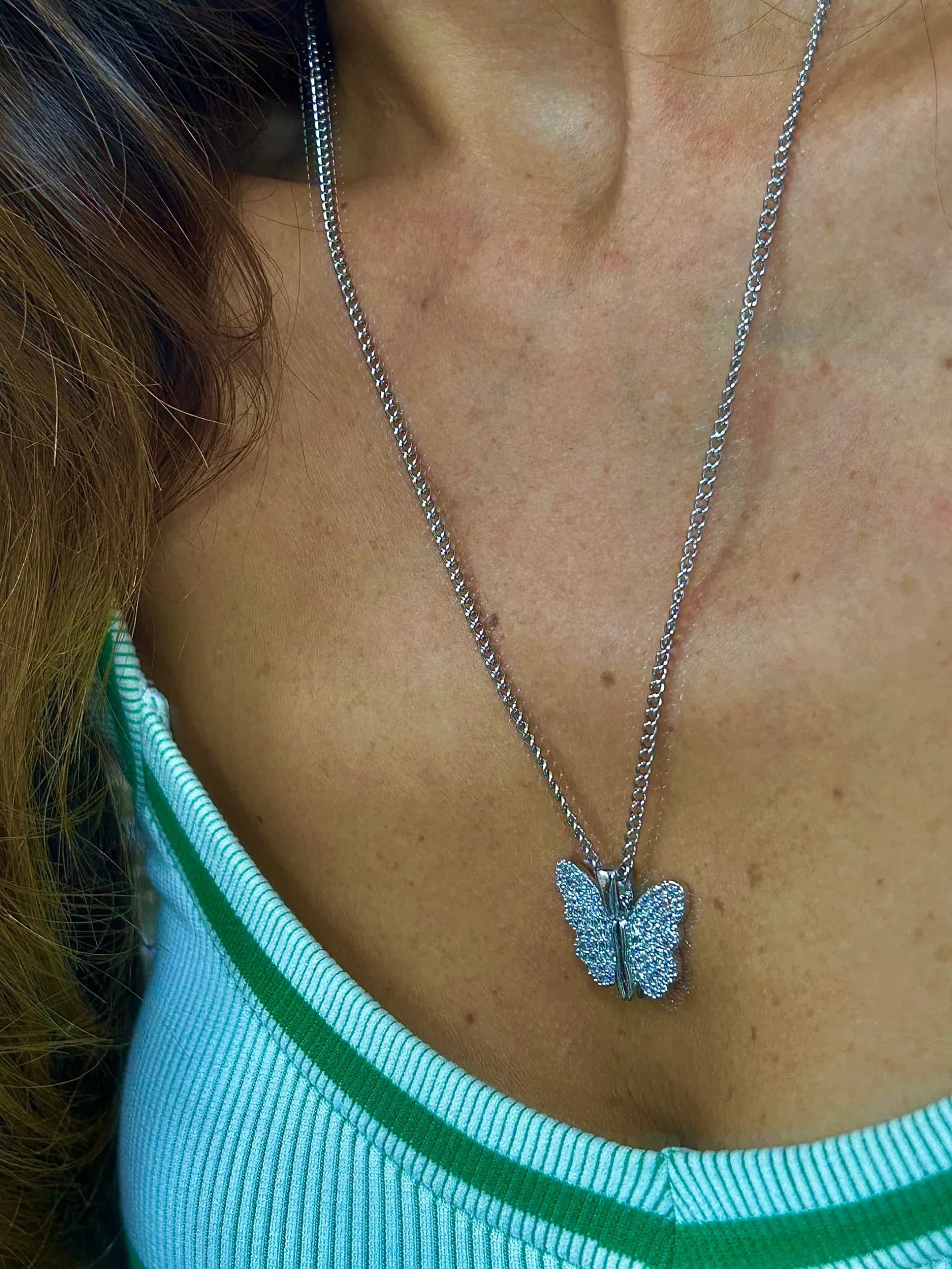 Çelik Gümüş Renk Açılır Kelebek Kolye 50 cm