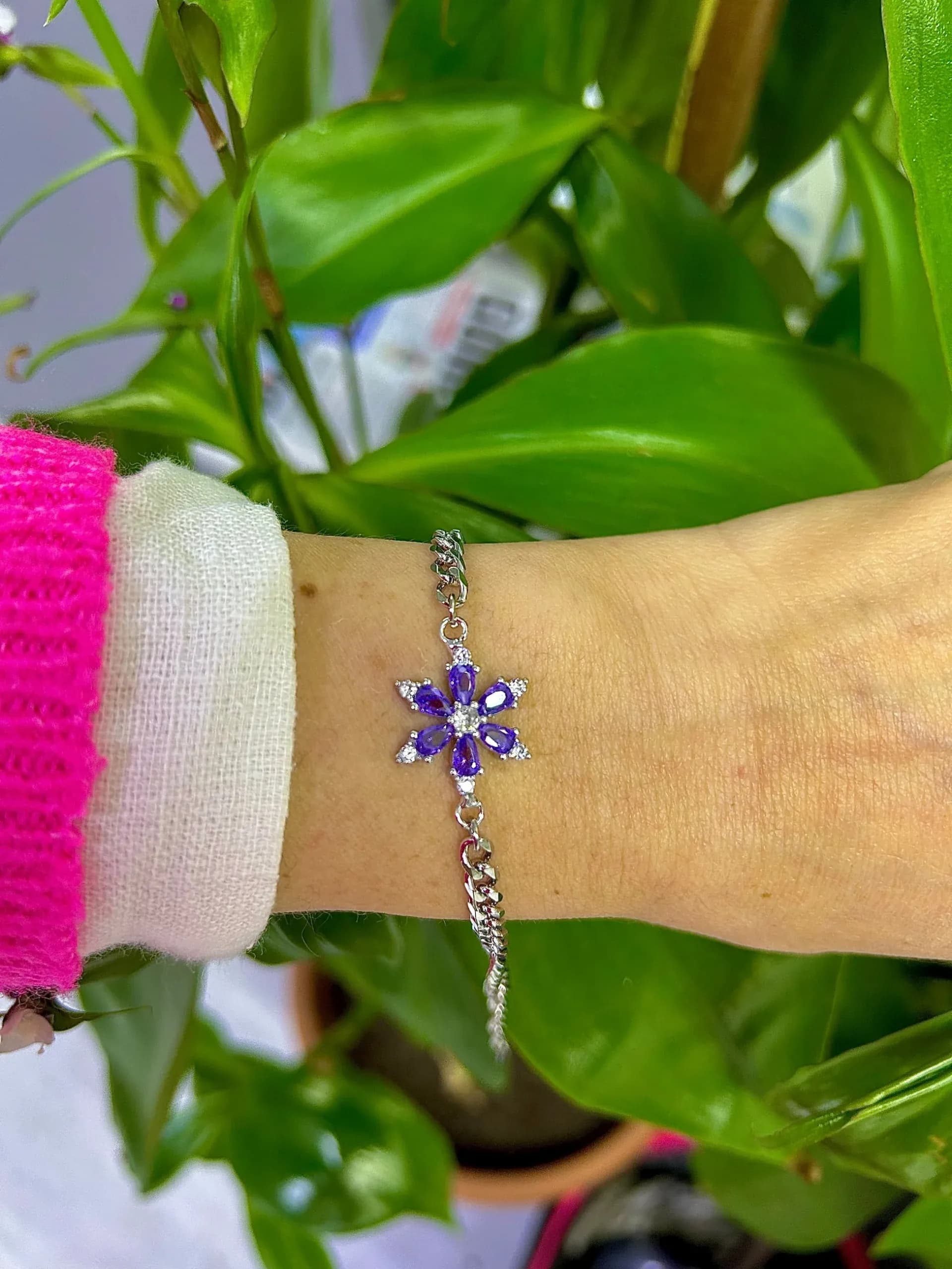 Çelik Gümüş Renk Arpa Zincir Lotus Çiçeği Bileklik