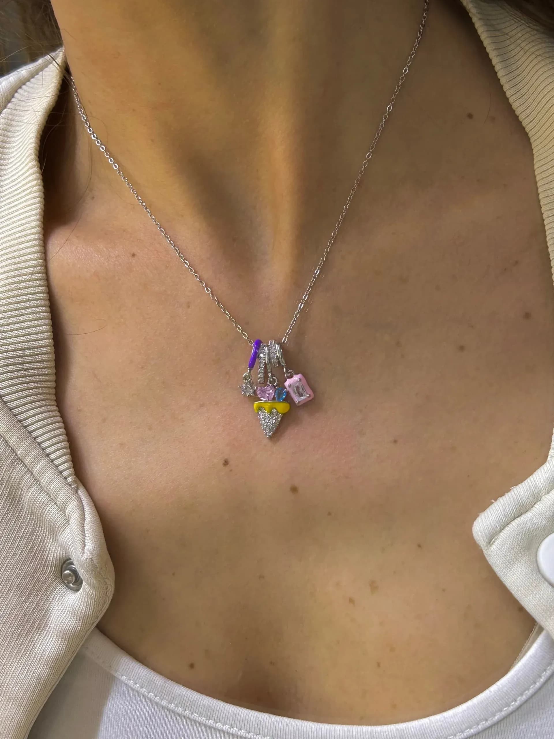 Çelik Gümüş Renk Dondurma Charm Kolye