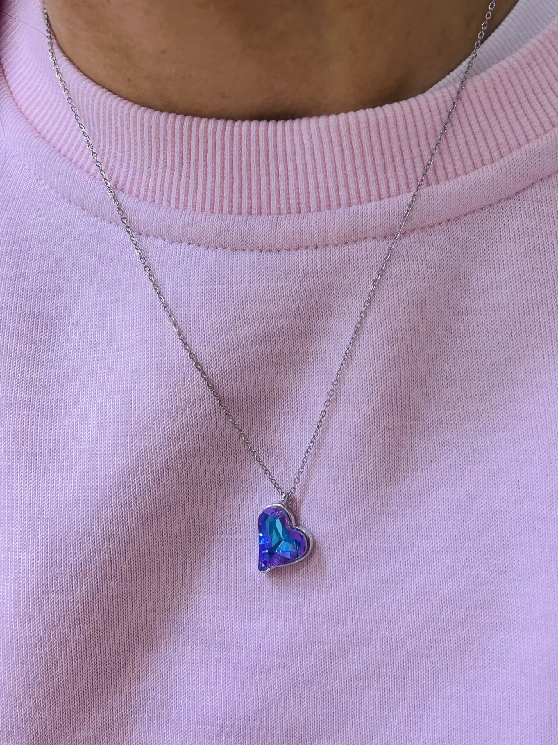 Çelik Hologram Mor Kalp Kolye