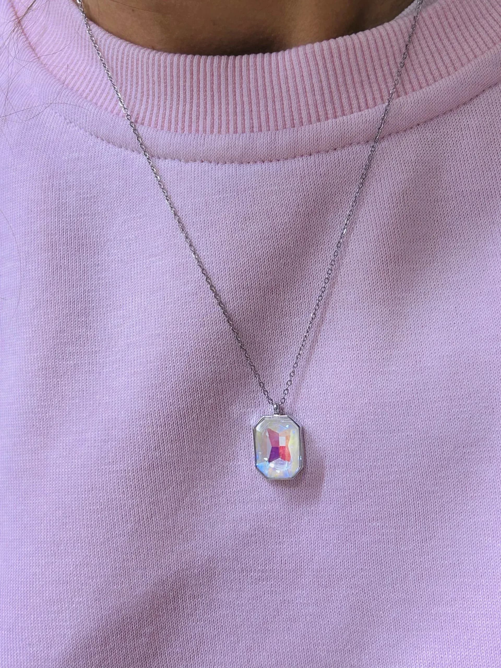 Çelik Hologram Taş Baget Kolye