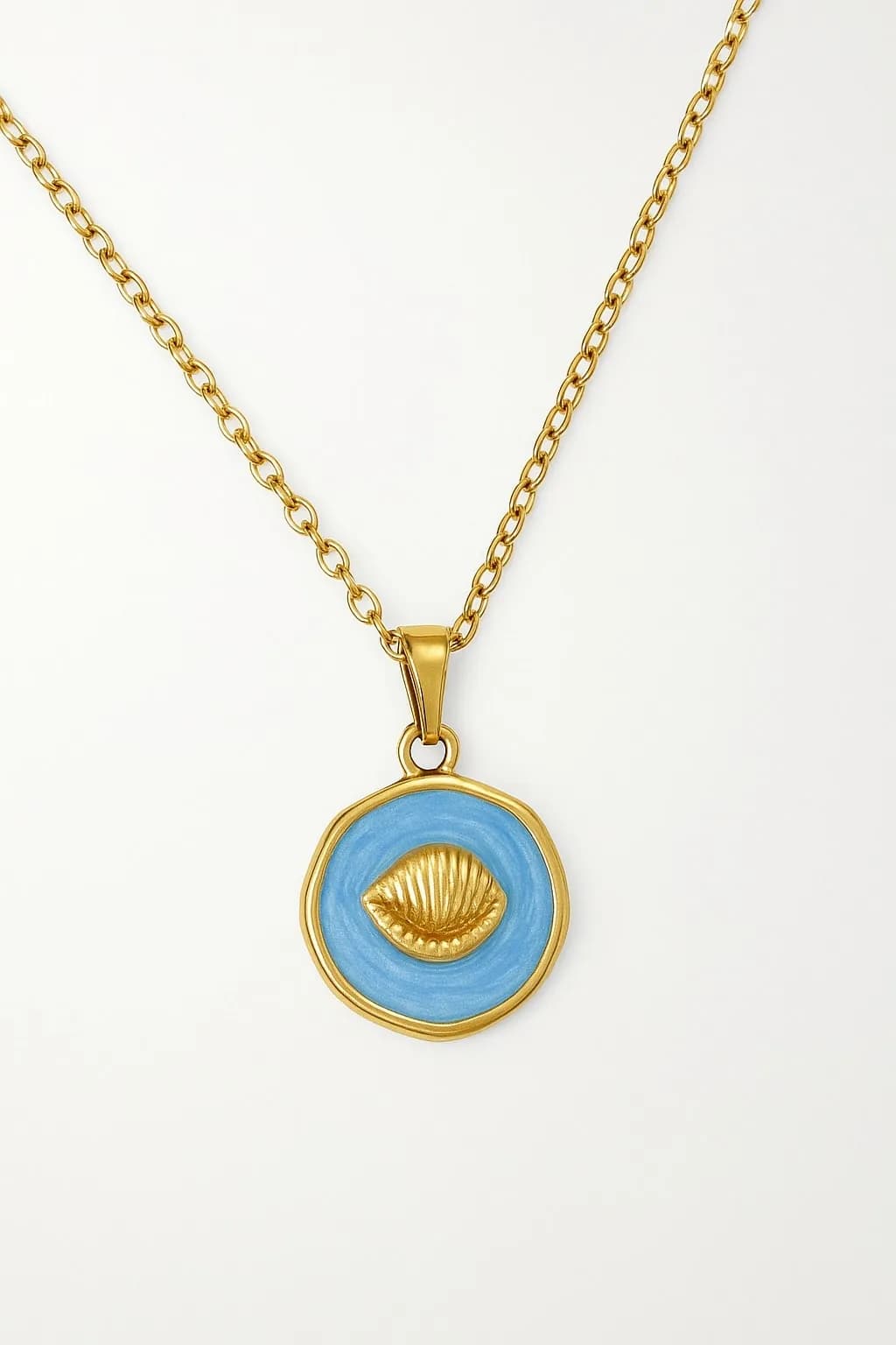 Çelik Mavi İstiridyeli Kolye