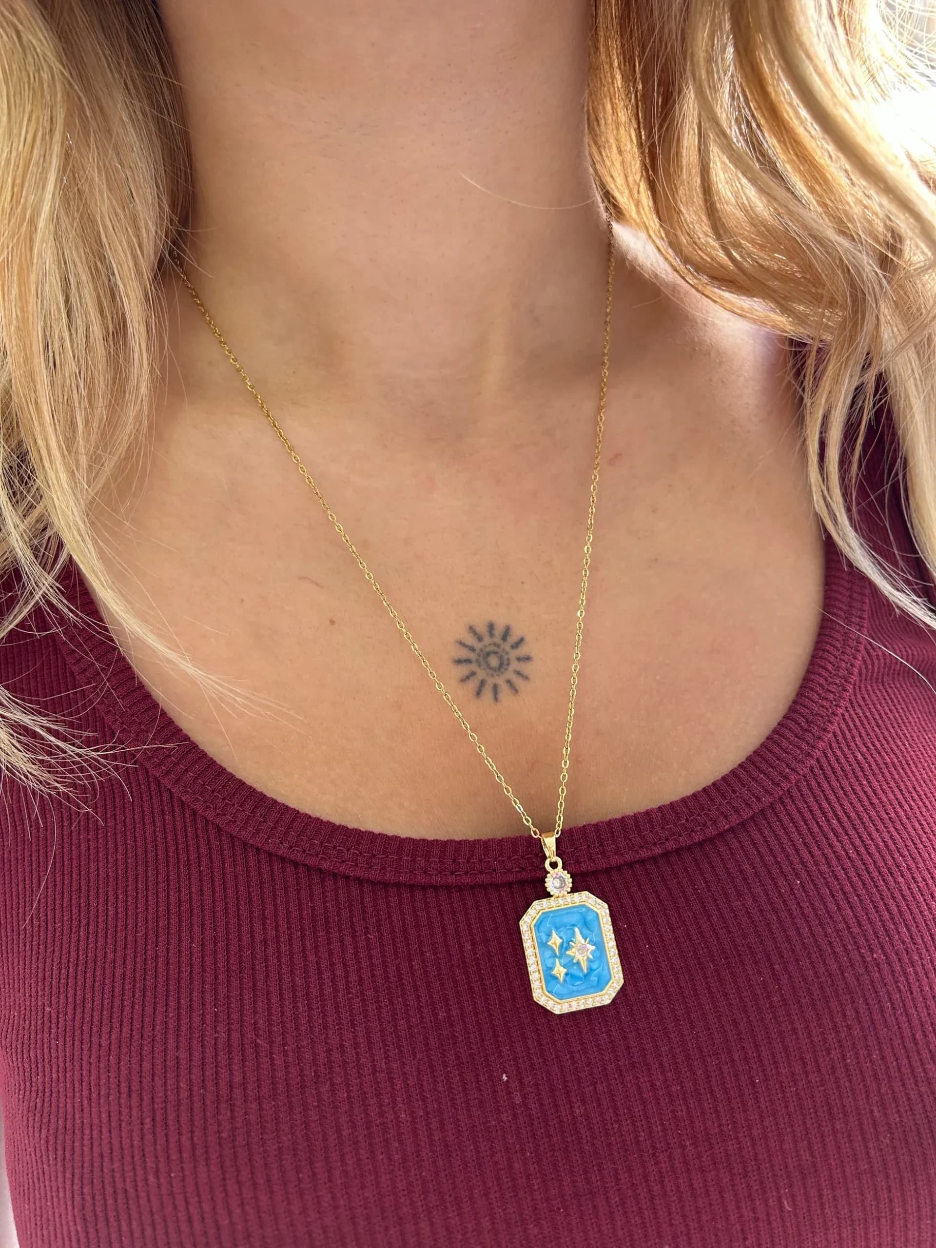 Çelik Mavi Kutup Yıldızı Uzun Kolye 50 cm