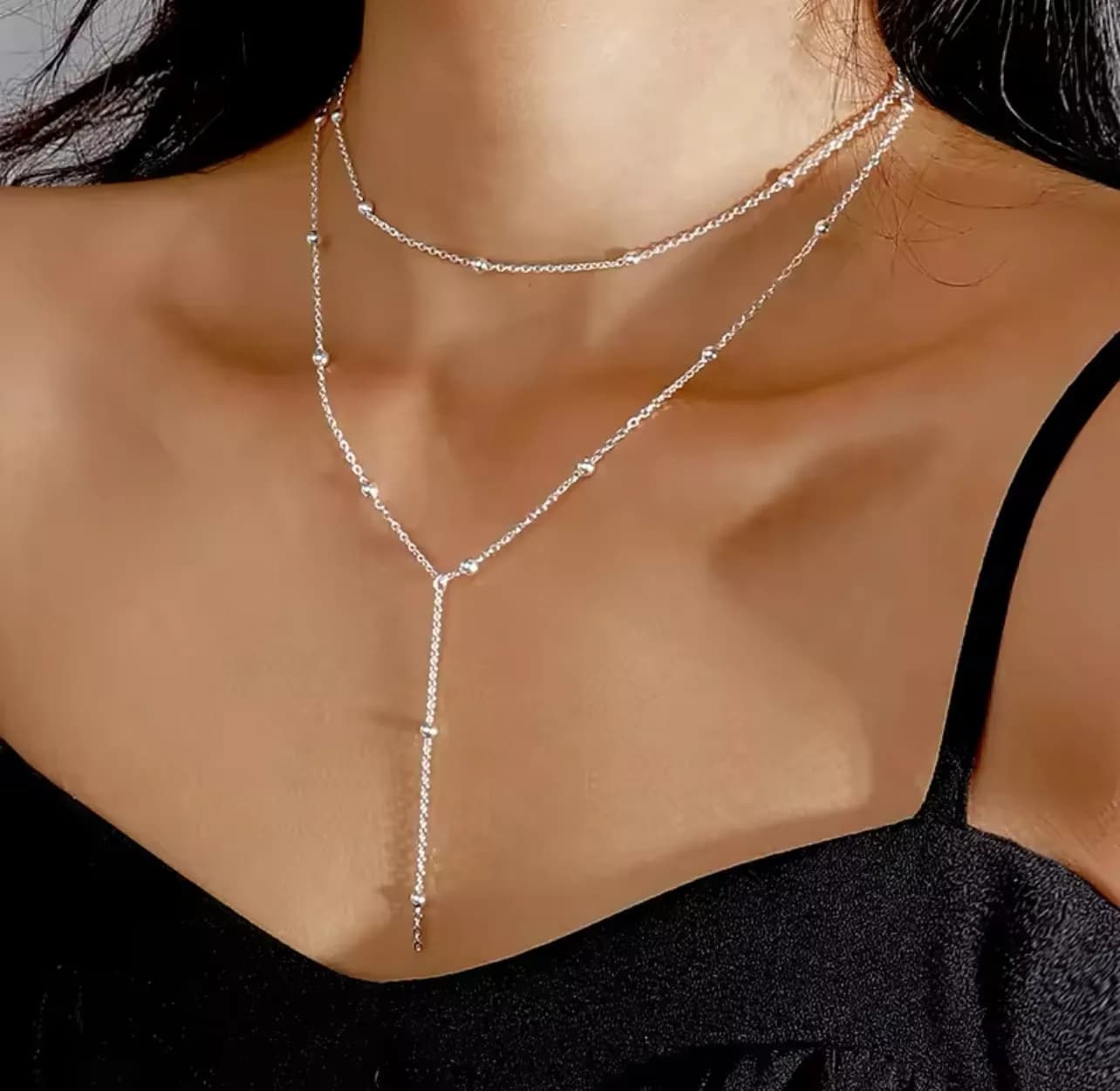 Çelik Top Zincir Dekolte Kolye Gümüş Renk