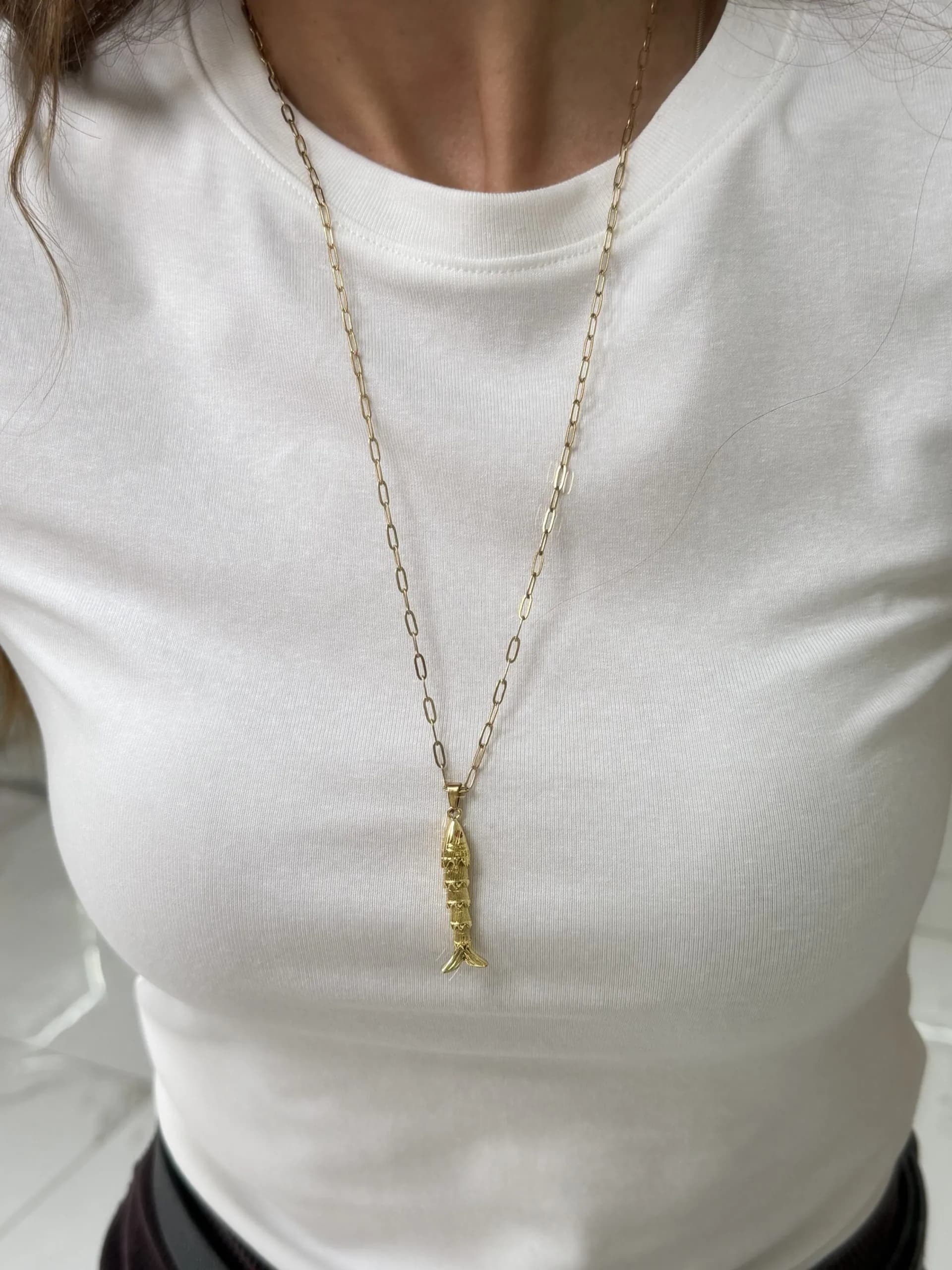 Çelik Uzun 60 cm Balık Kolye