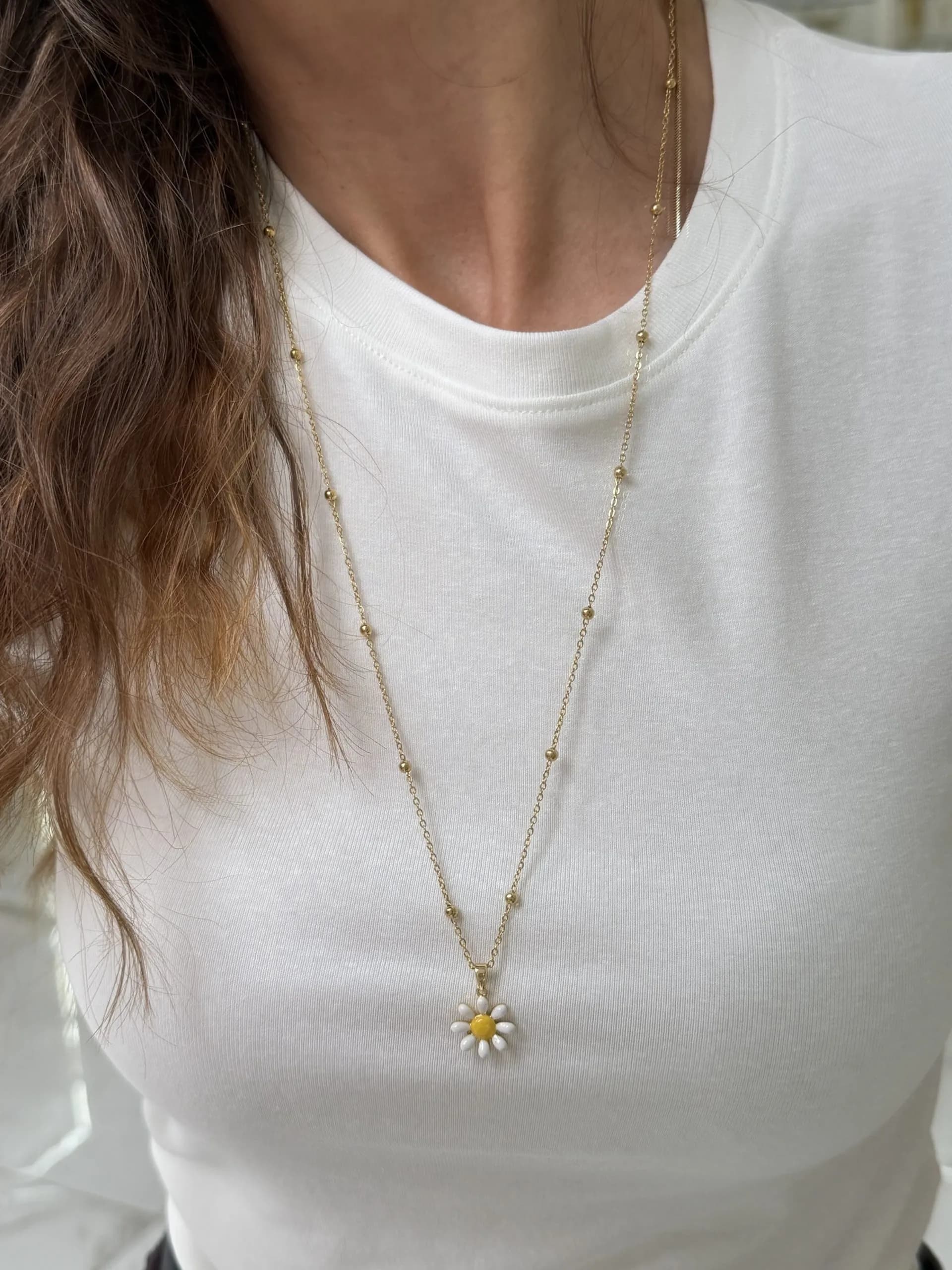 Çelik Uzun 60 cm Papatya Kolye