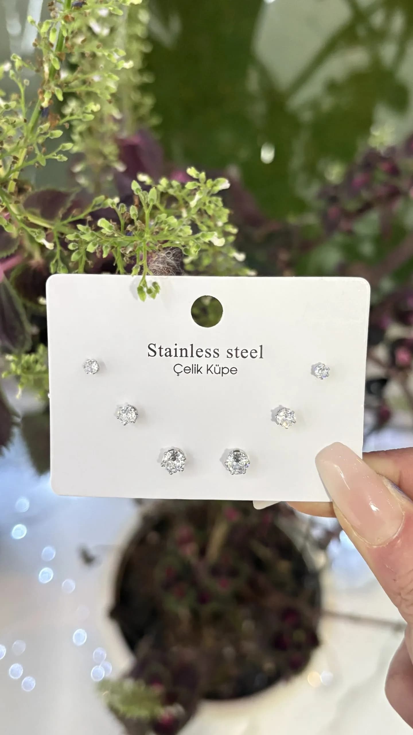 Çelik Zirkon Çoklu Küpe Gümüş Renk