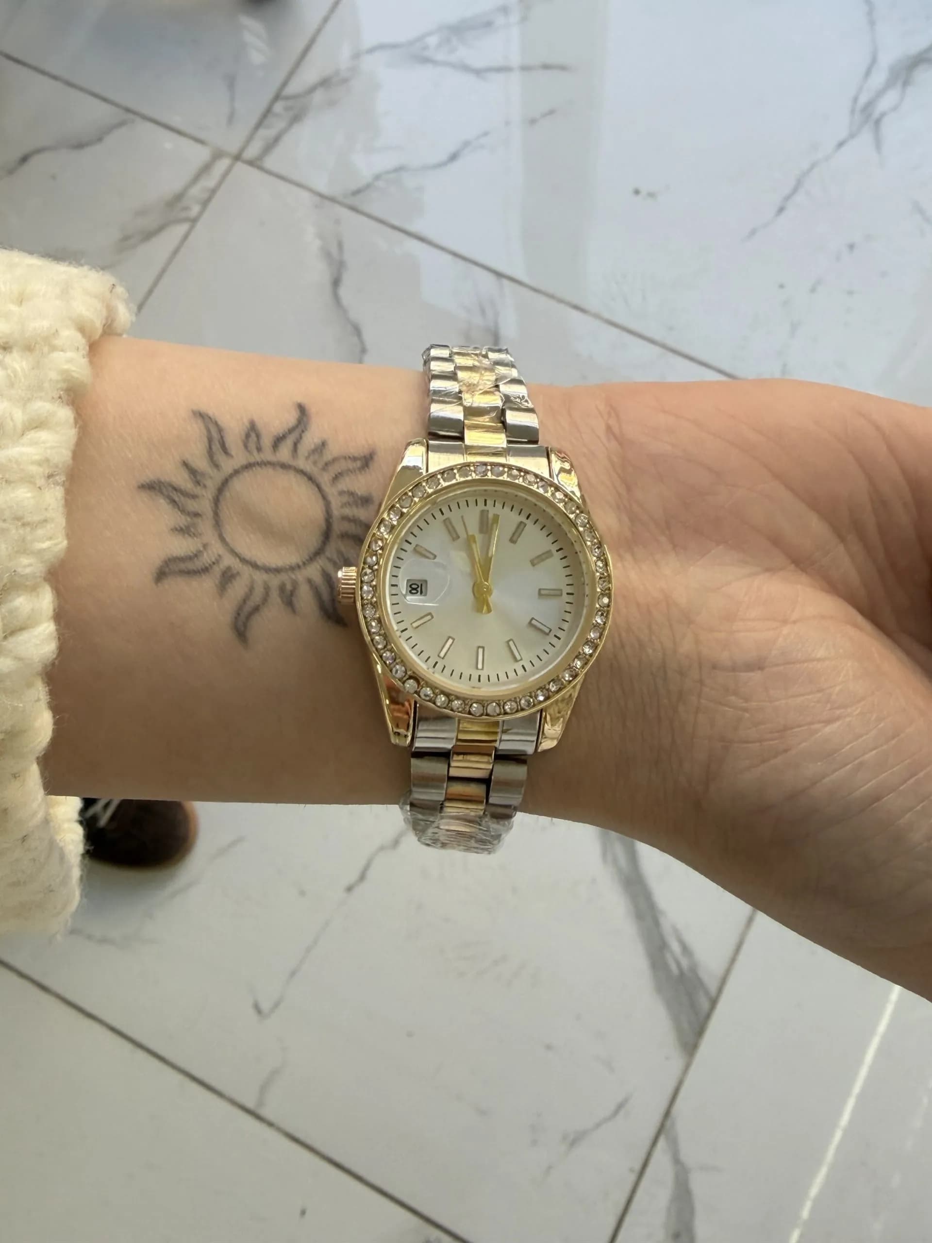 Gold Gümüş Beyaz Saat