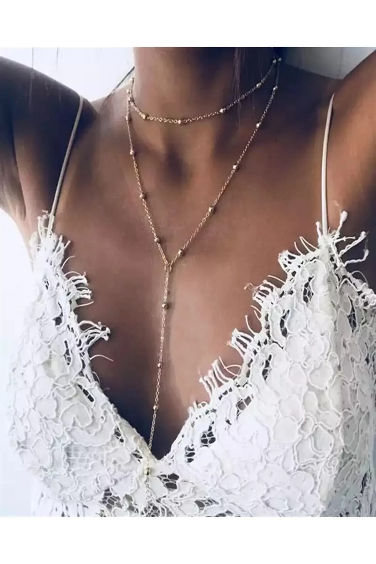 Gold Kaplama Top Zincirli 2'li Uzun Kolye