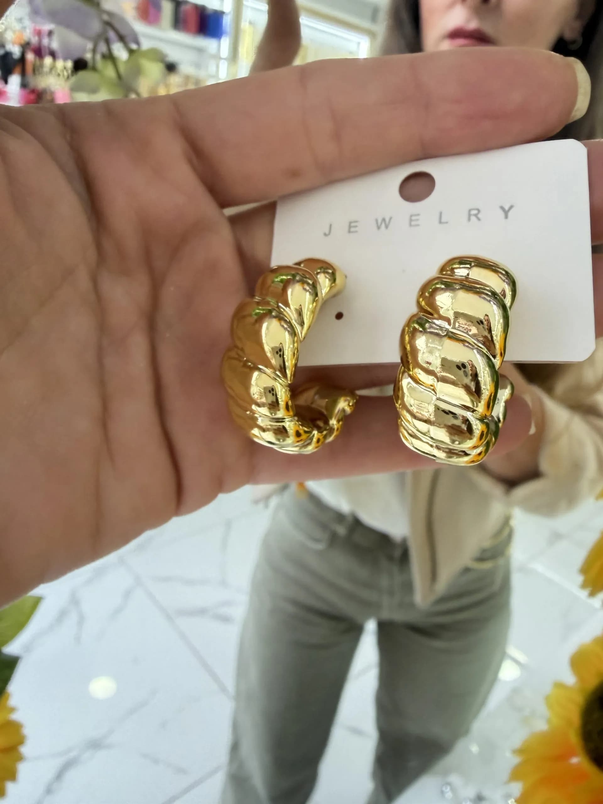 Hafif Çizgi Halka Gold Küpe