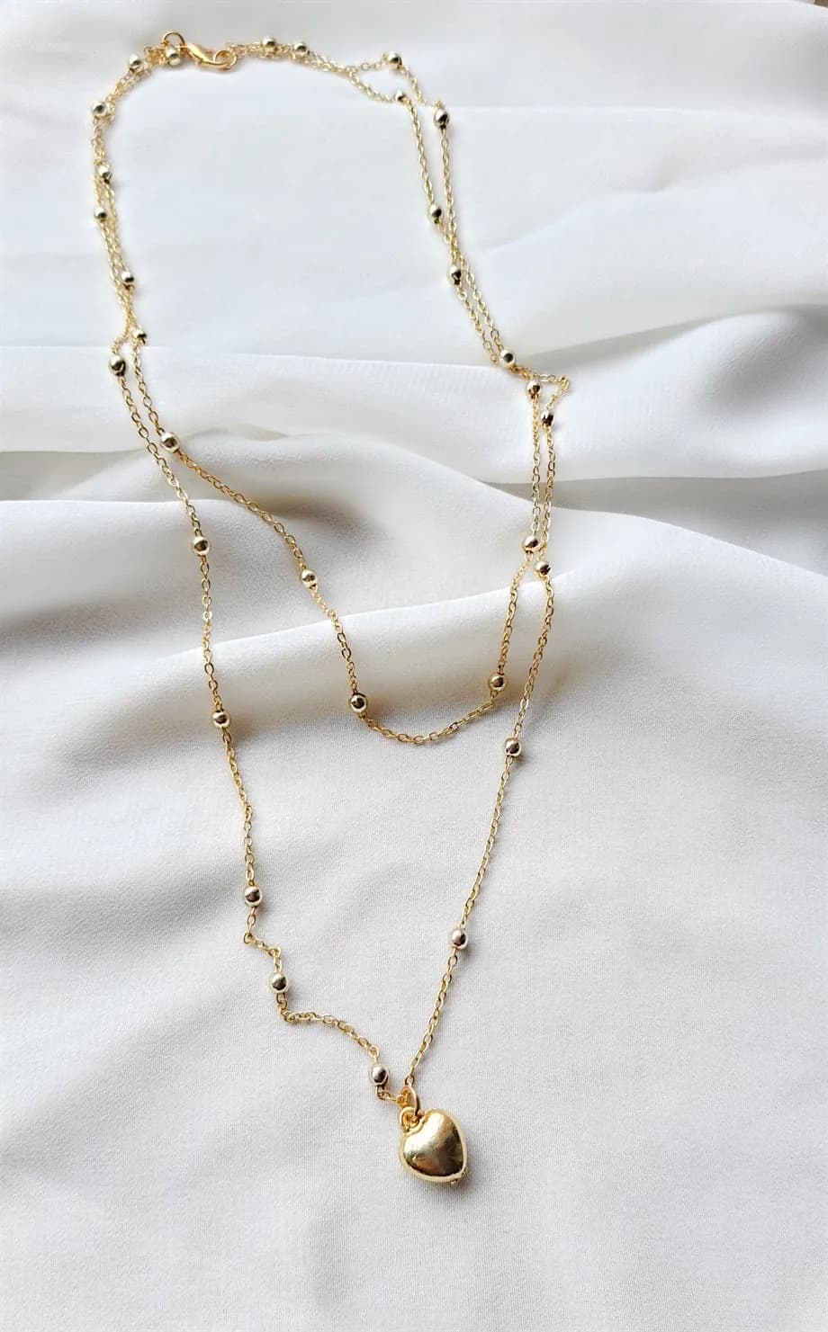 Kadın Altın Renk Zarif Top Zincir Sevgi Kalp Kolye