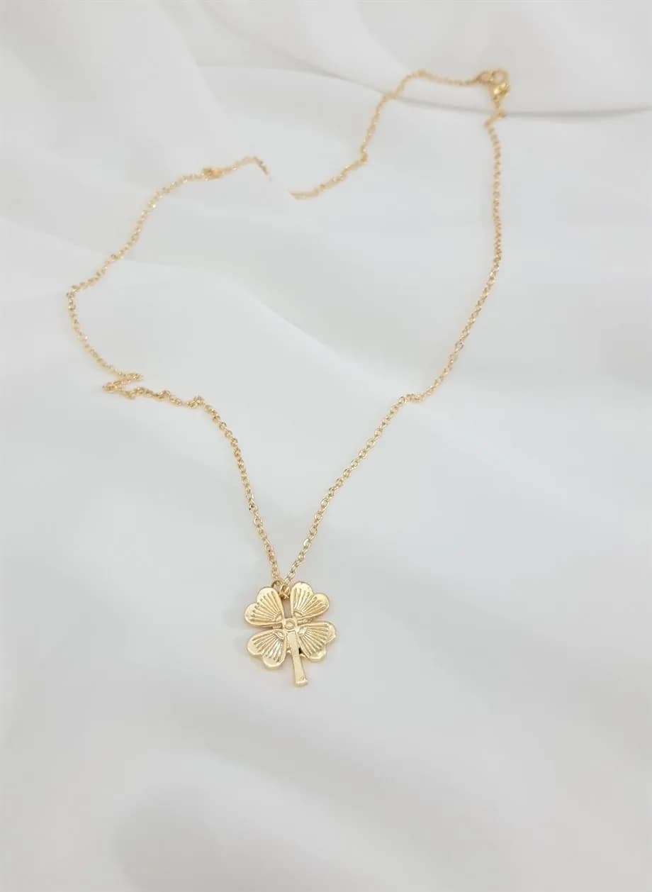 Kadın Gold Kaplama Zincir Yonca Kolye 55 cm