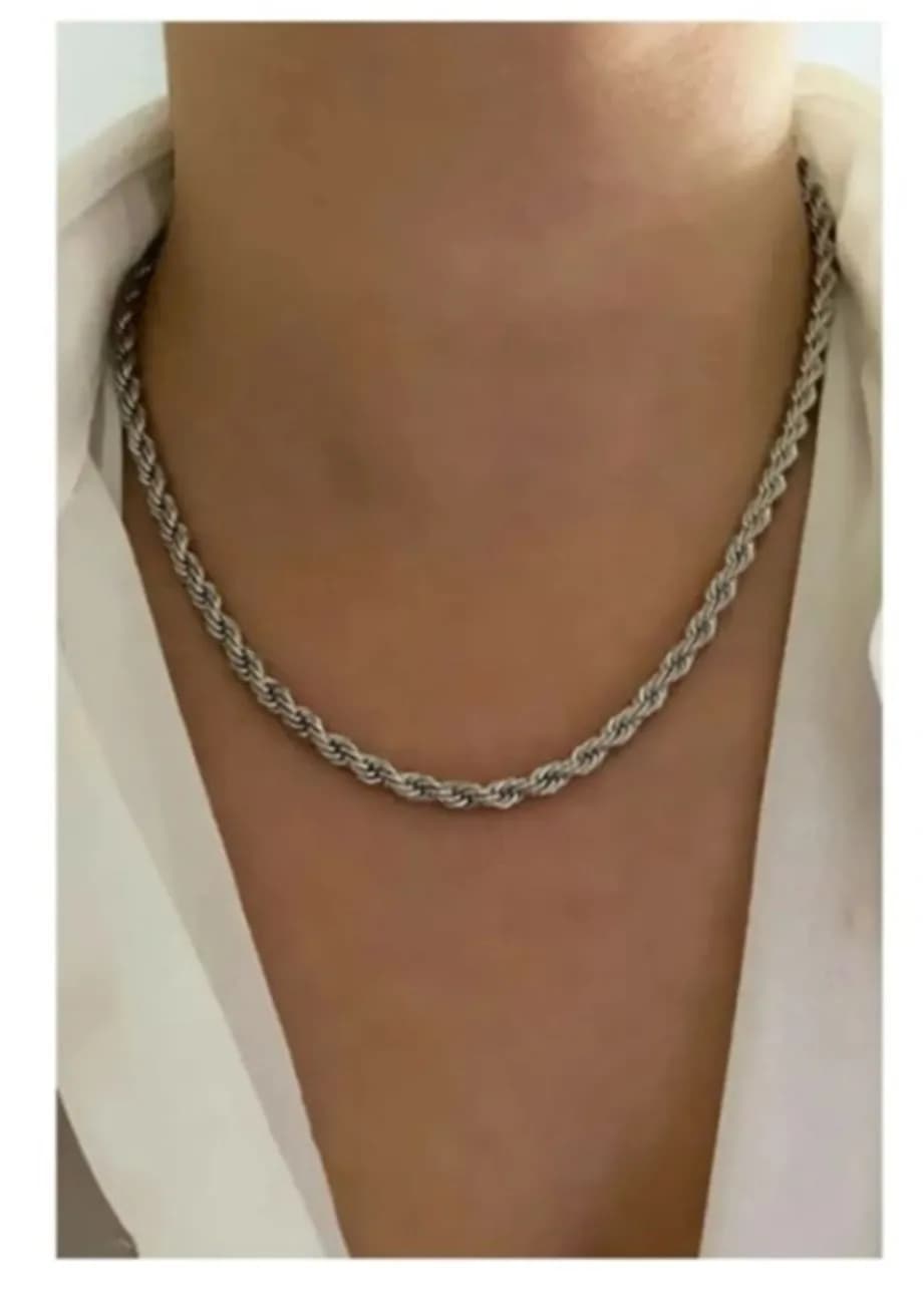 Unisex Gümüş Renk Kalın Burgu Zincir 45 cm Kolye