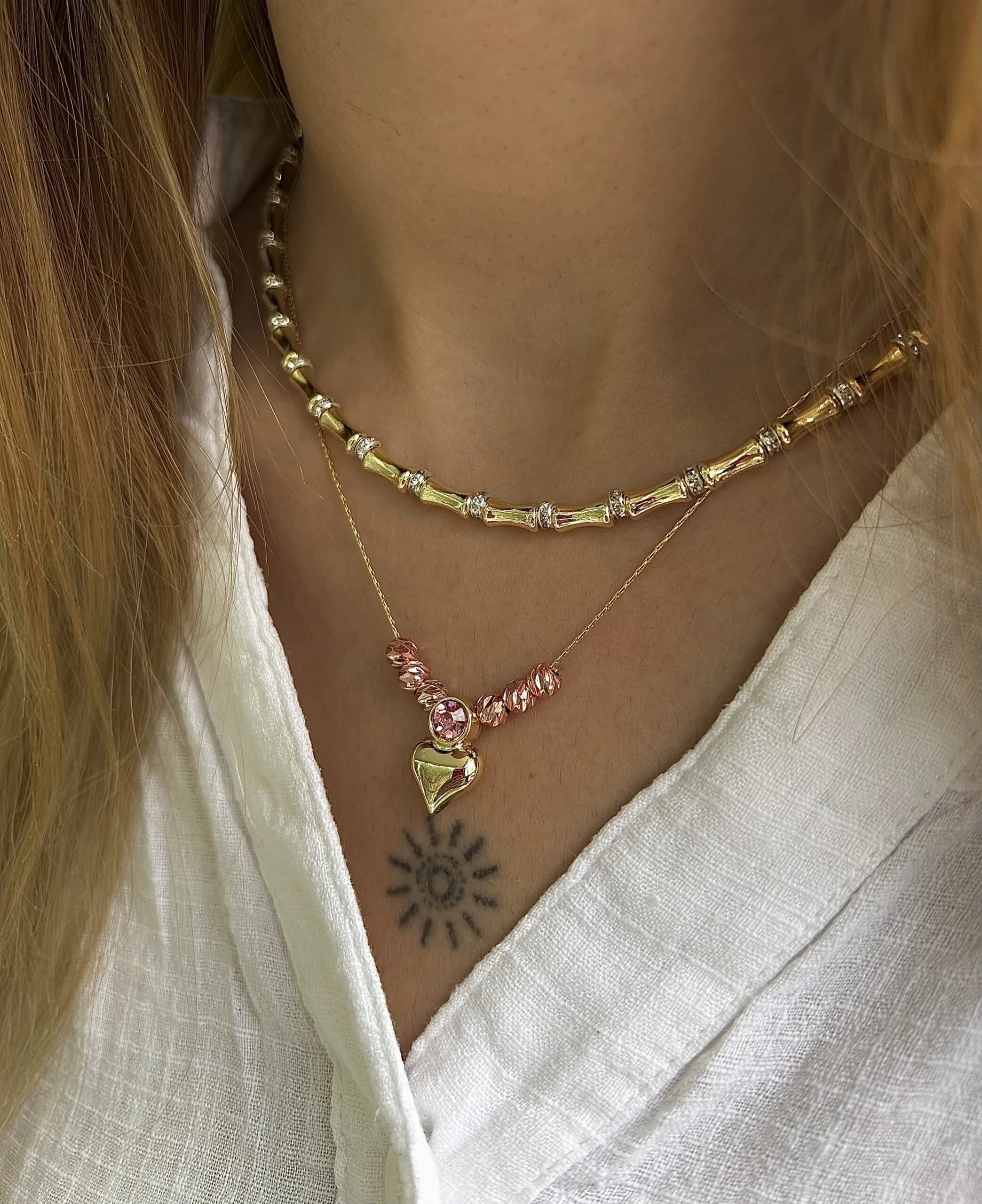 Vip 2 Lİ Taşlı Kalp Kolye Pembe