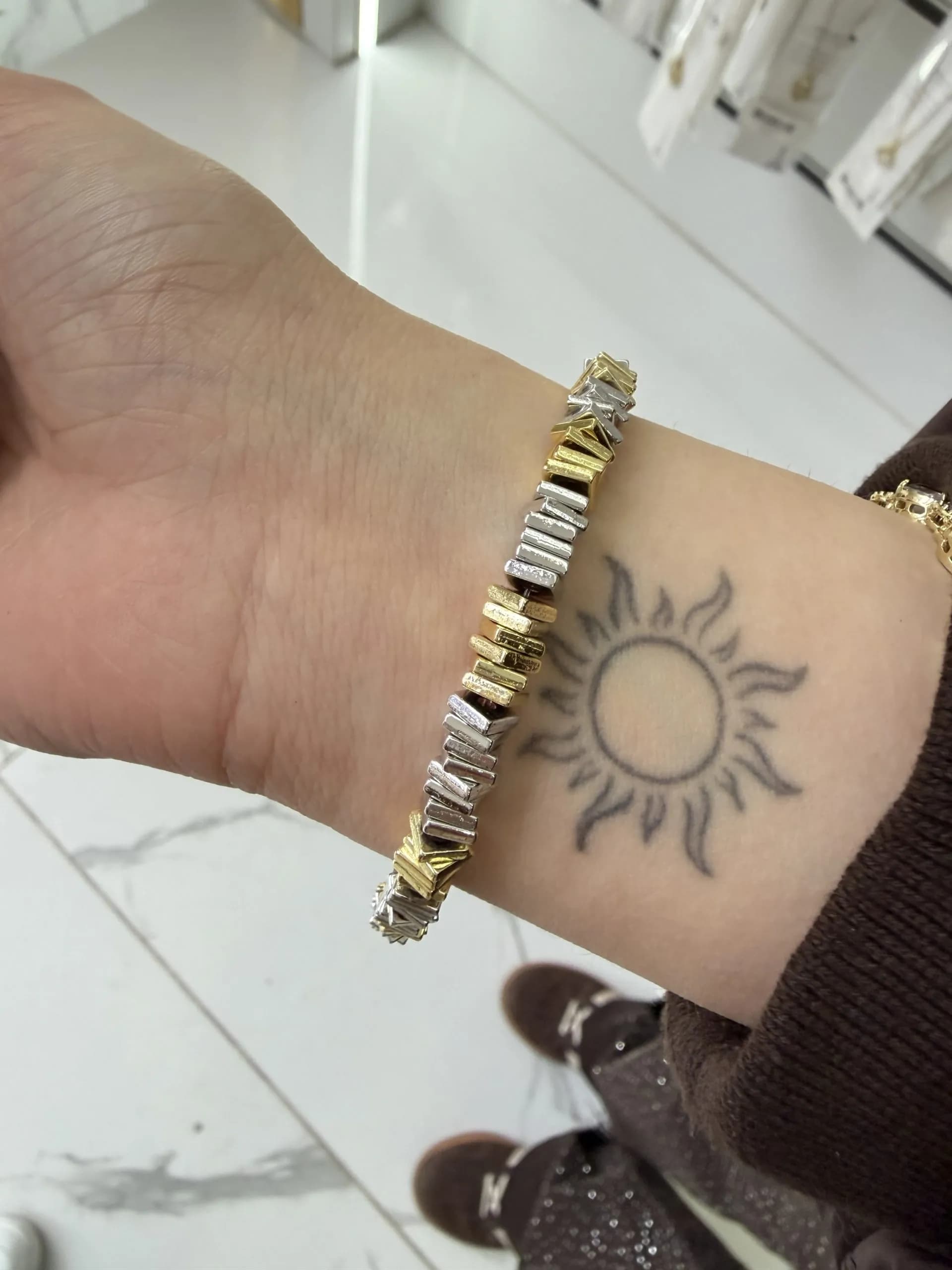 Vip Çizgi Tasarım Gold Gümüş Bileklik