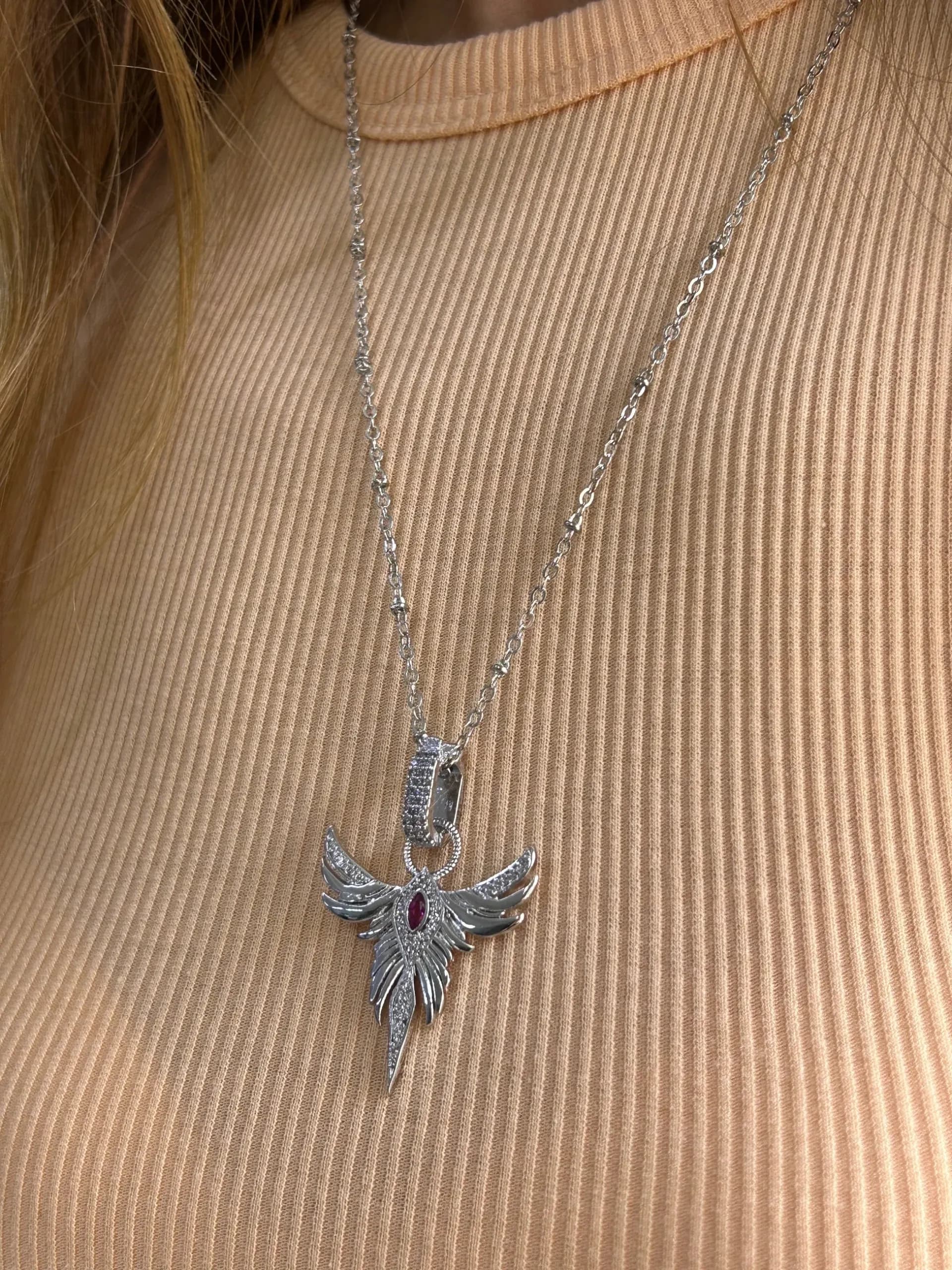 Vip Pembe Taş Anka Kuşu Kolye