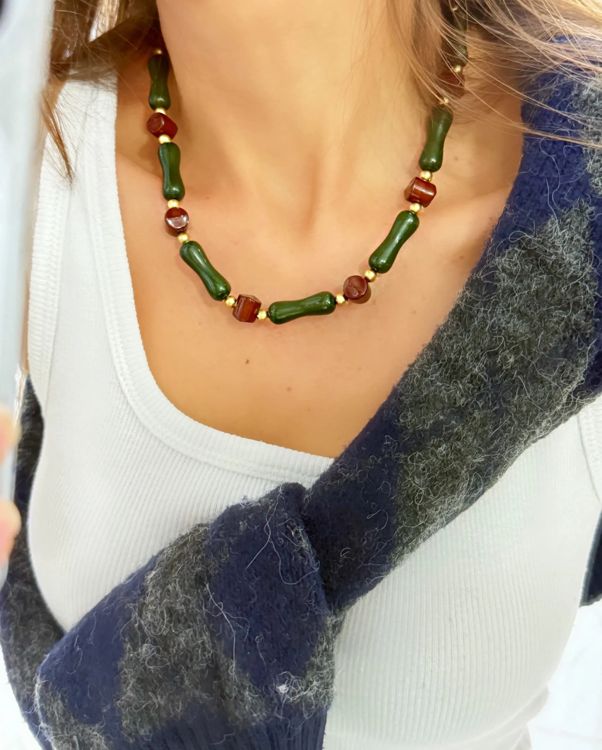 Vip Yeşil Kahve Tasarım Kemik Kolye