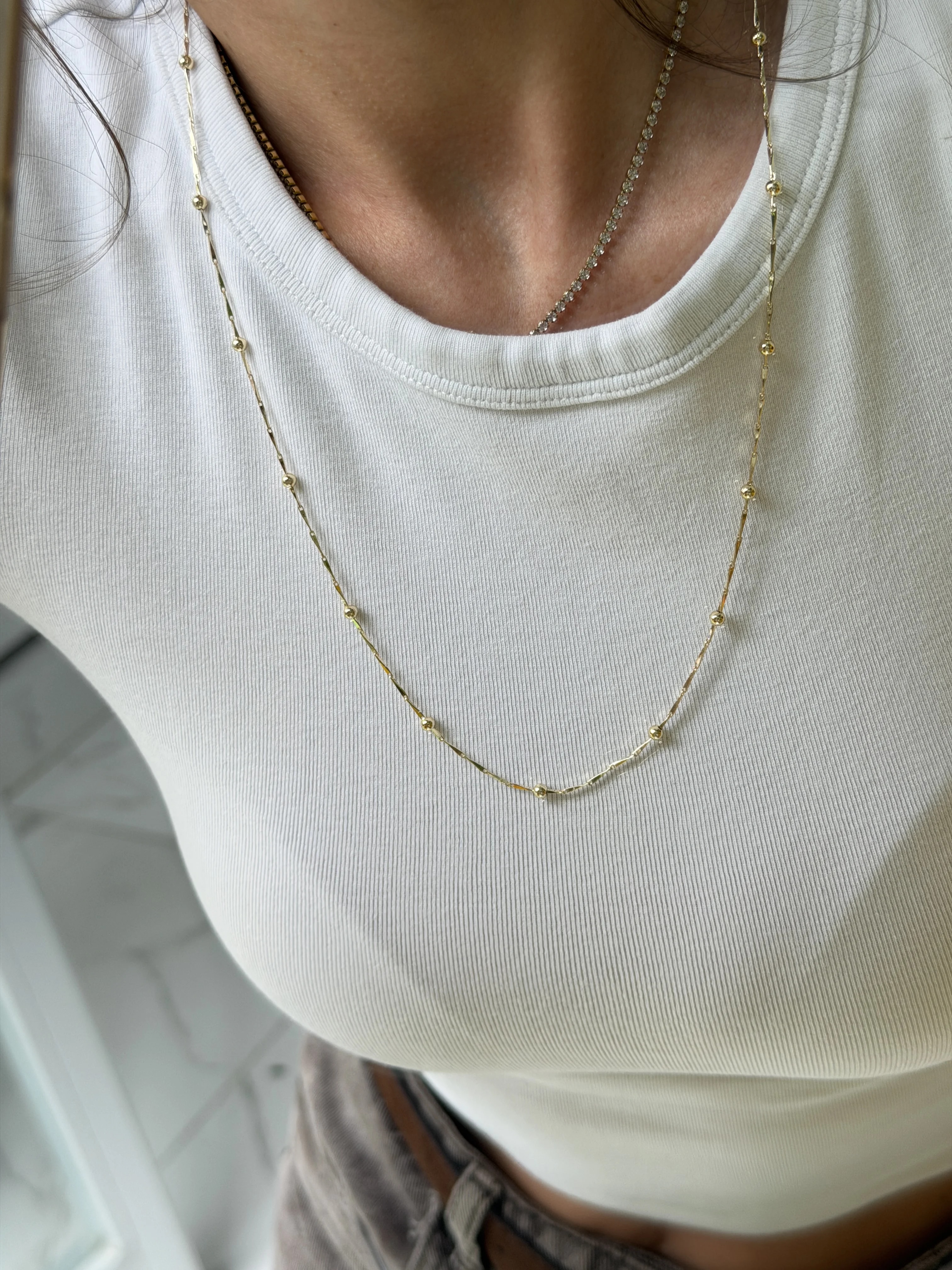 14K CM Altın Kaplama Parlak Top Kolye 60 cm