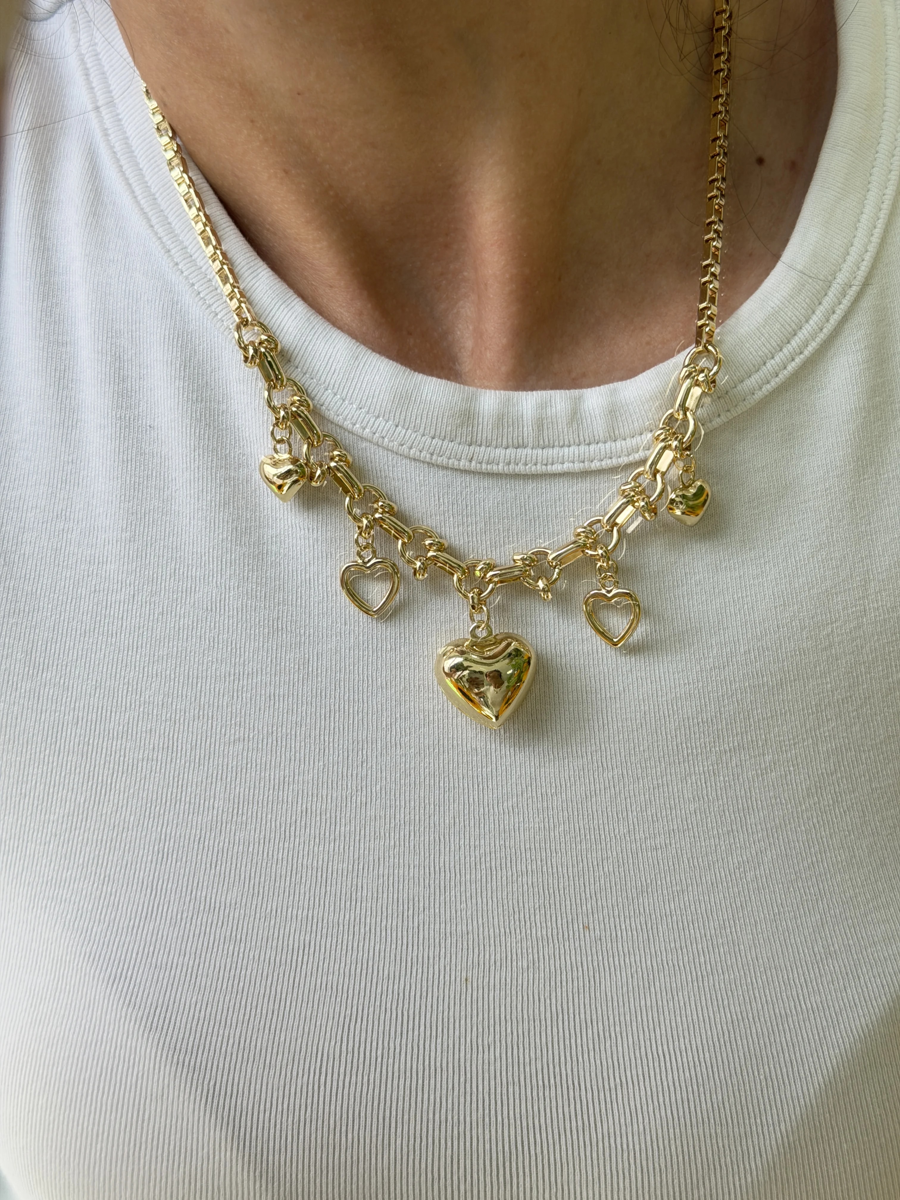 14K CM Altın Kaplama Kalp Charm Kolye