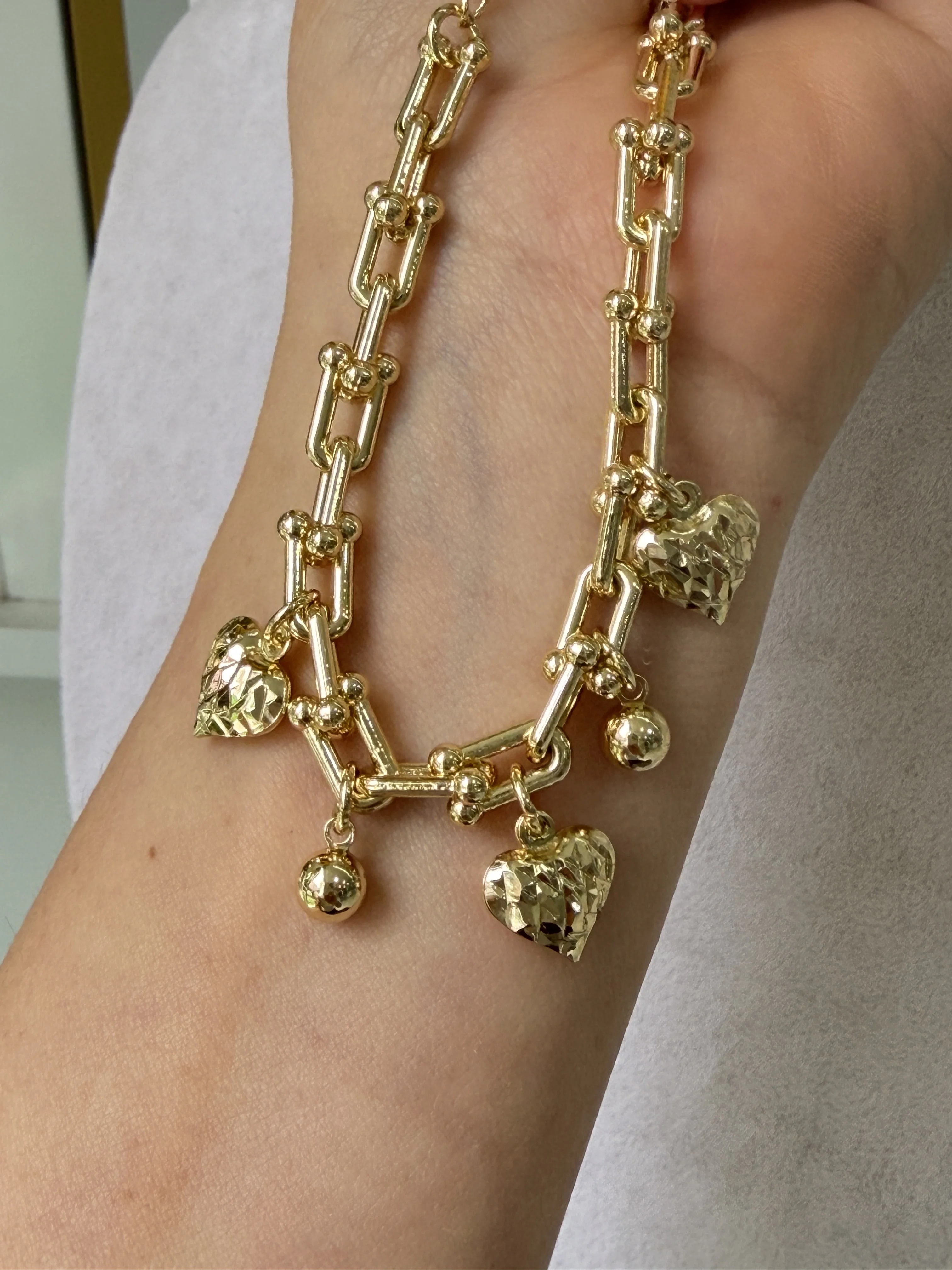 14K CM Altın Kaplama Kalp Charm Bileklik