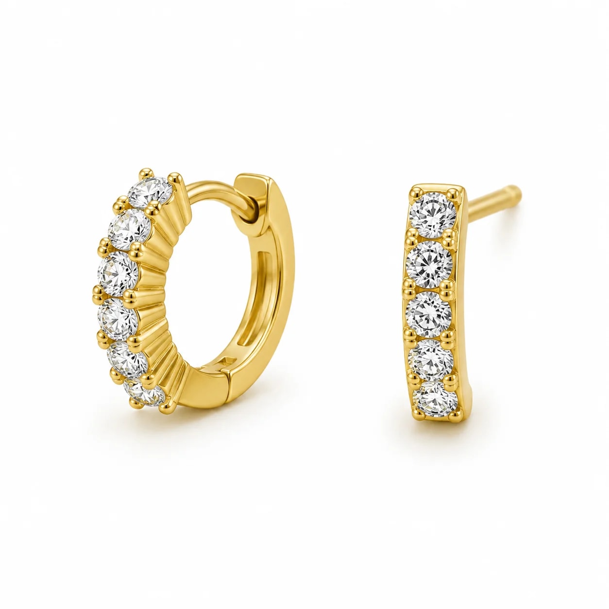 14K CM Taşlı Halka Mini Küpe