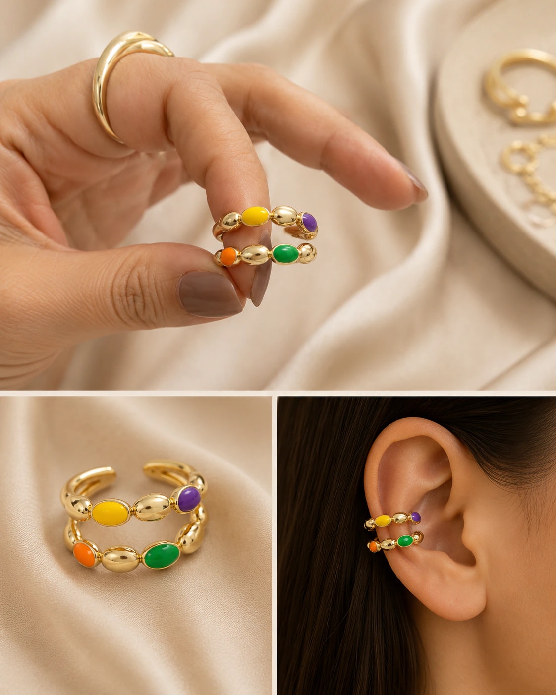 14K Altın Kaplama CM Earcuff Renk Mine Kıkırdak Küpe