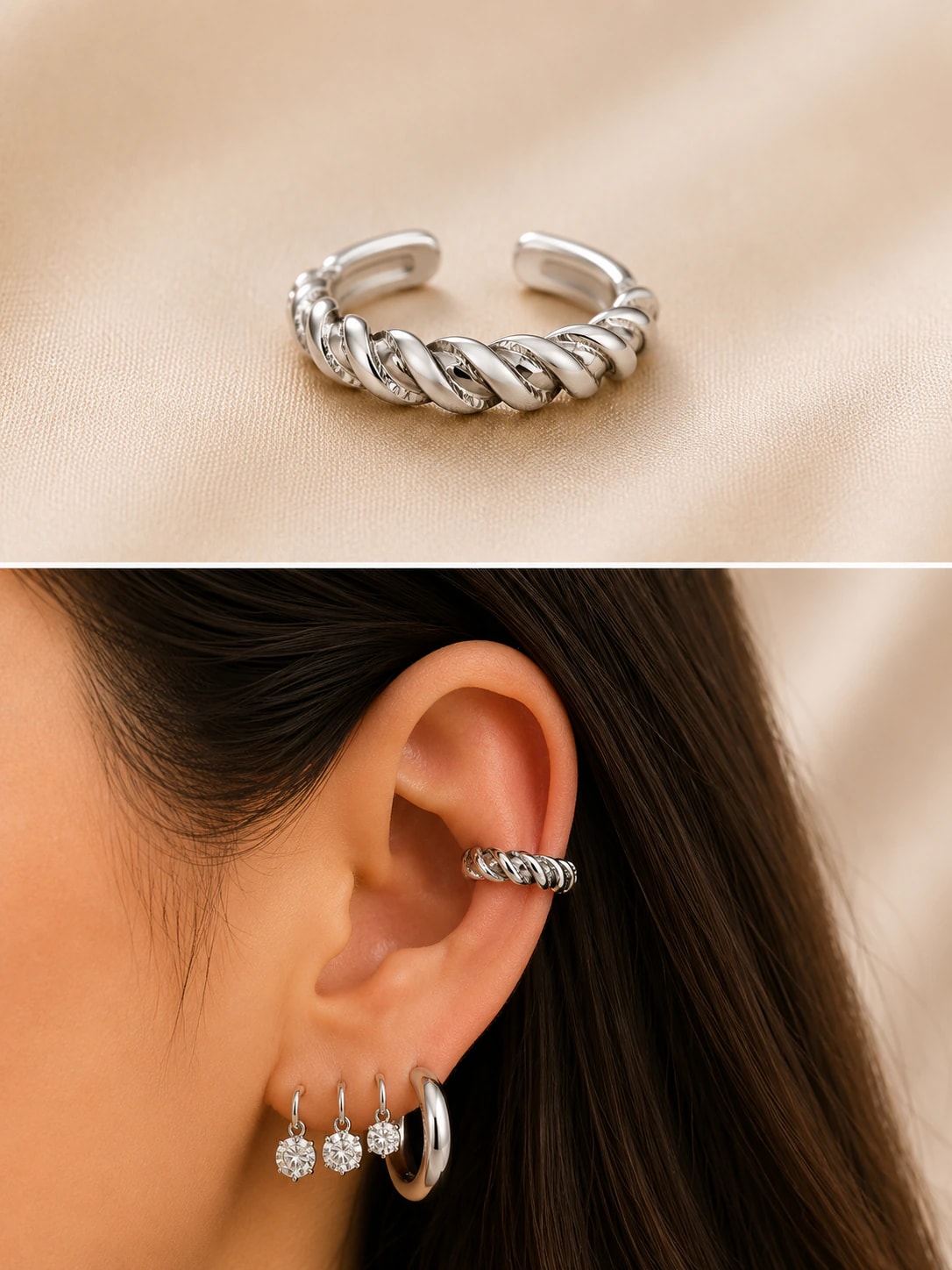 14K Altın Kaplama CM Earcuff Gümüş RenkKıkırdak Küpe