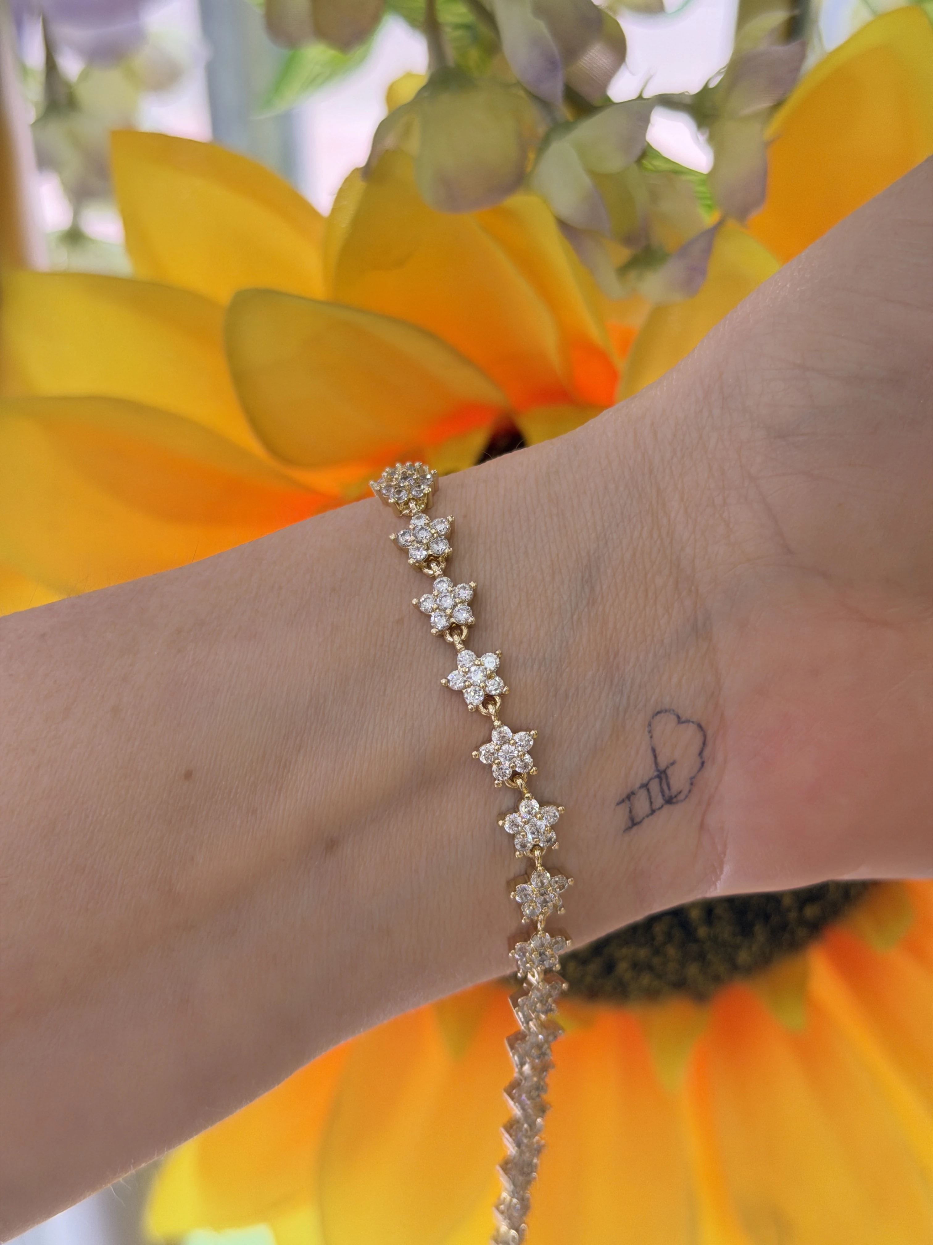 14K CM Altın Kaplama Full Taş Lotus Bileklik