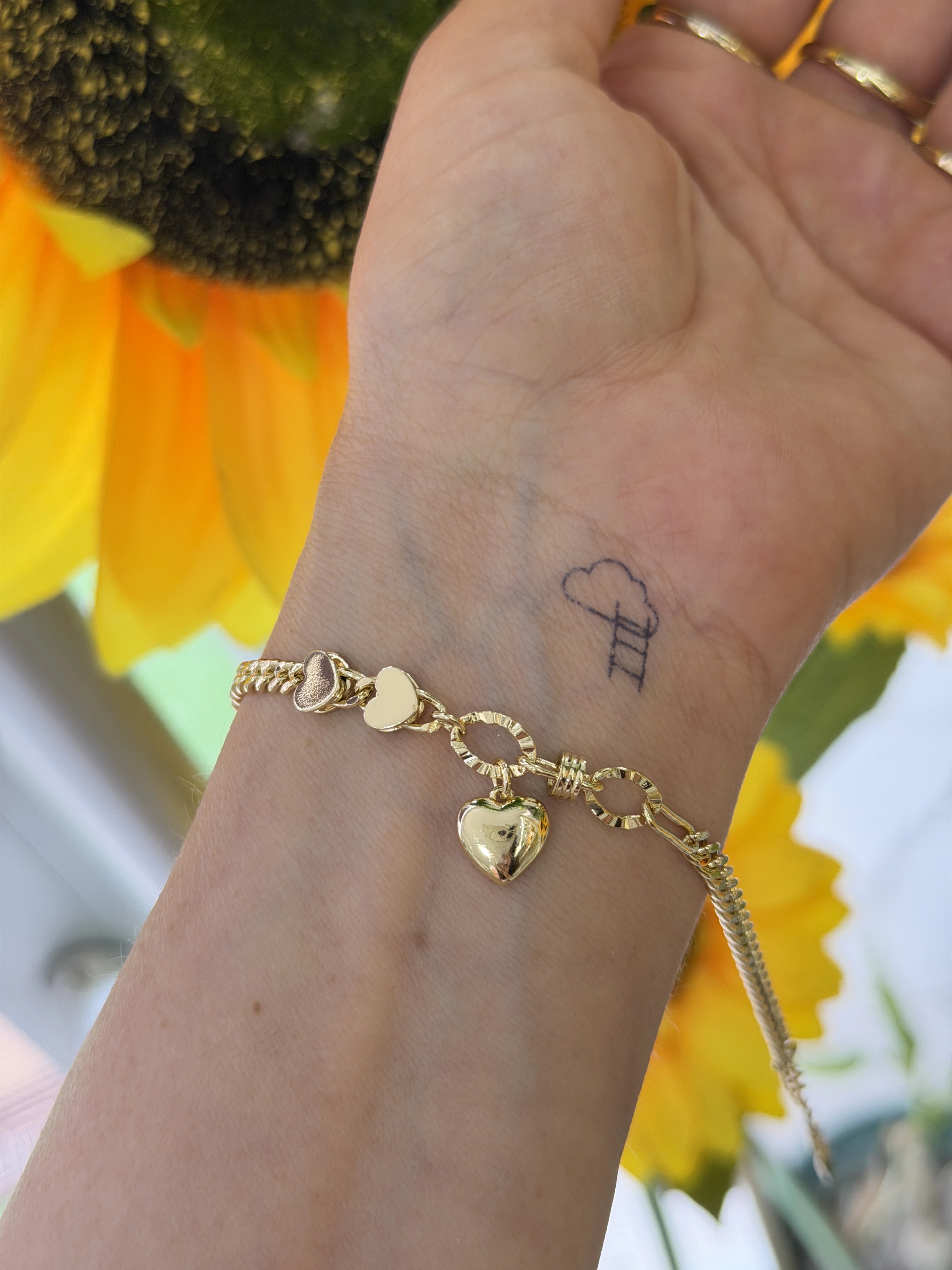 14K CM Altın Kaplama Kalp Charm Bileklik