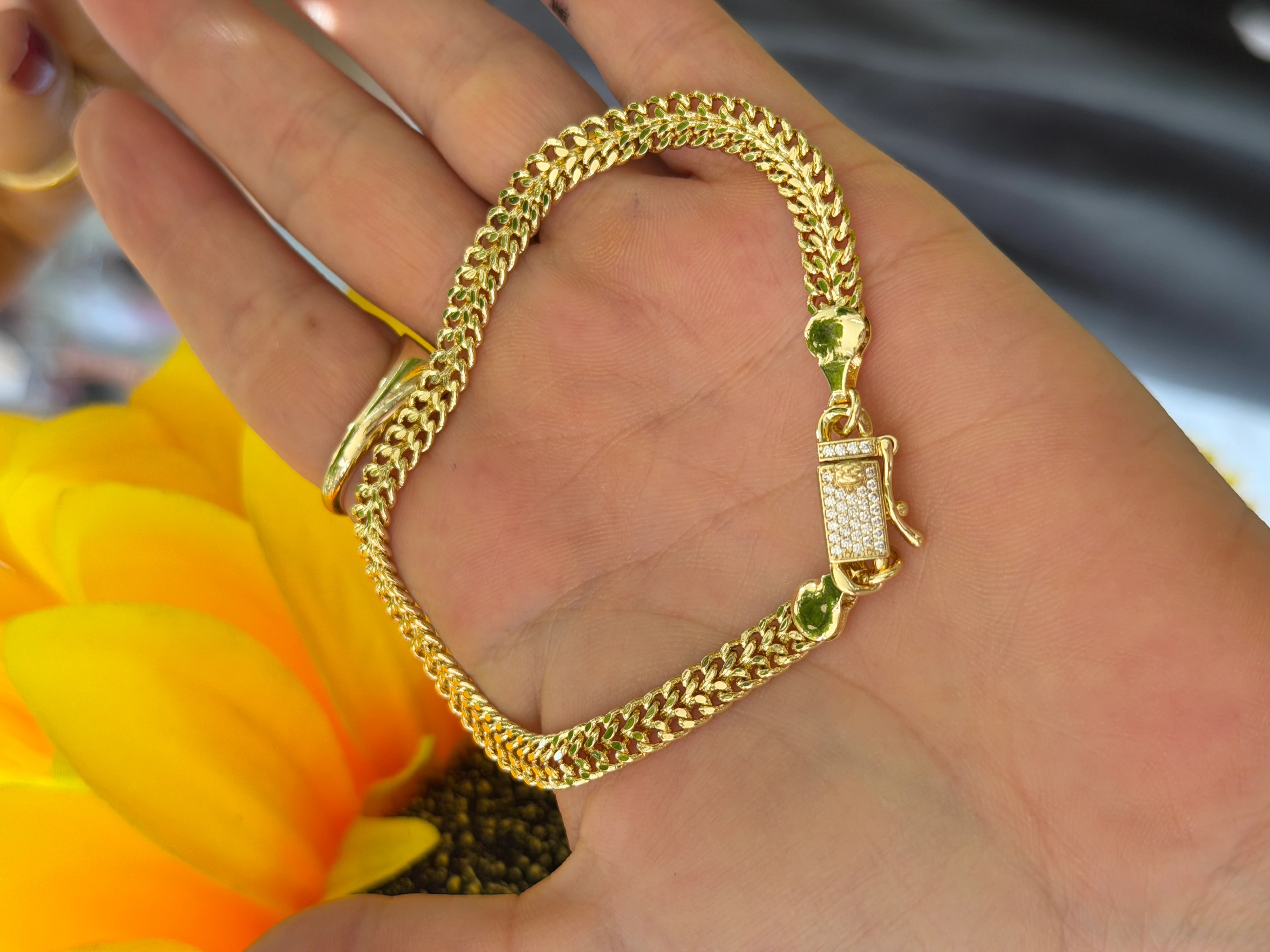 14K CM Altın Kaplama Taş Kilit Bileklik 22 cm