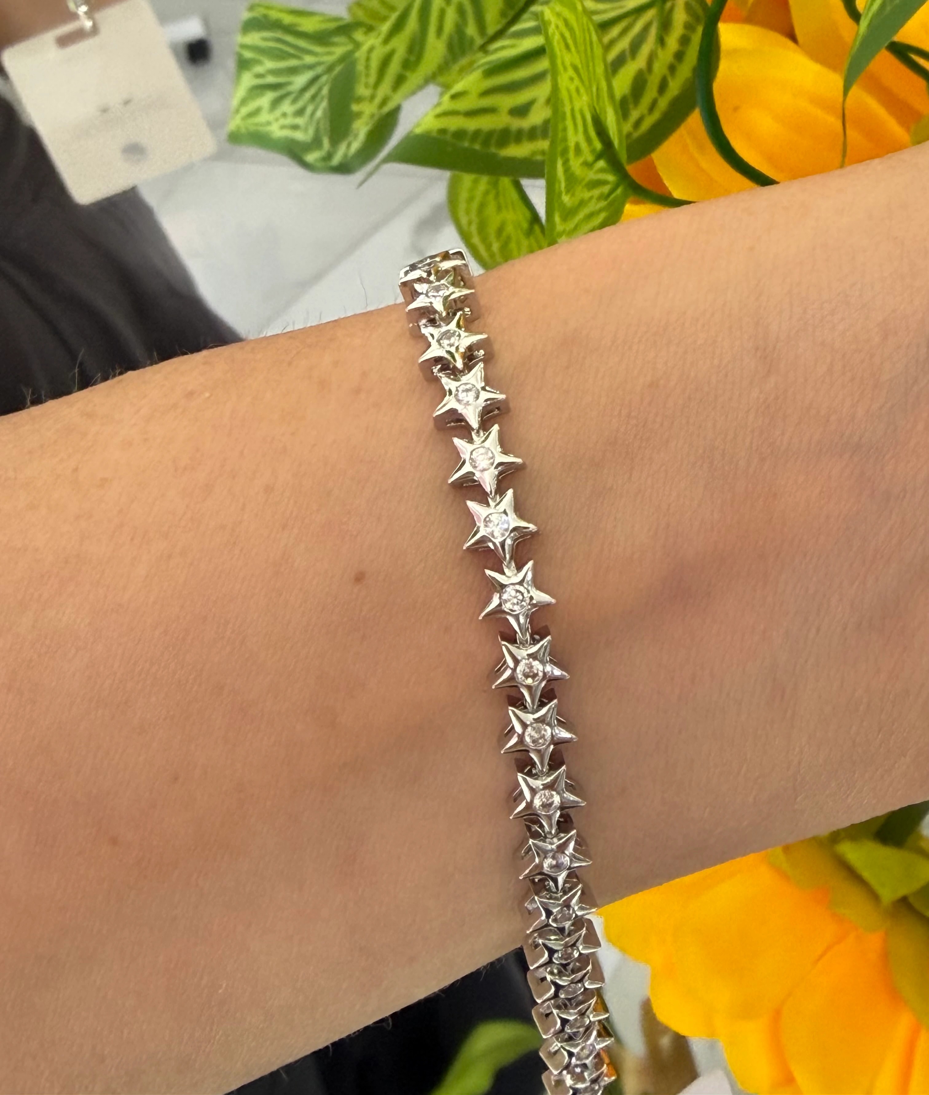 14K CM Altın Kaplama Gümüş Renk Yıldız Bileklik