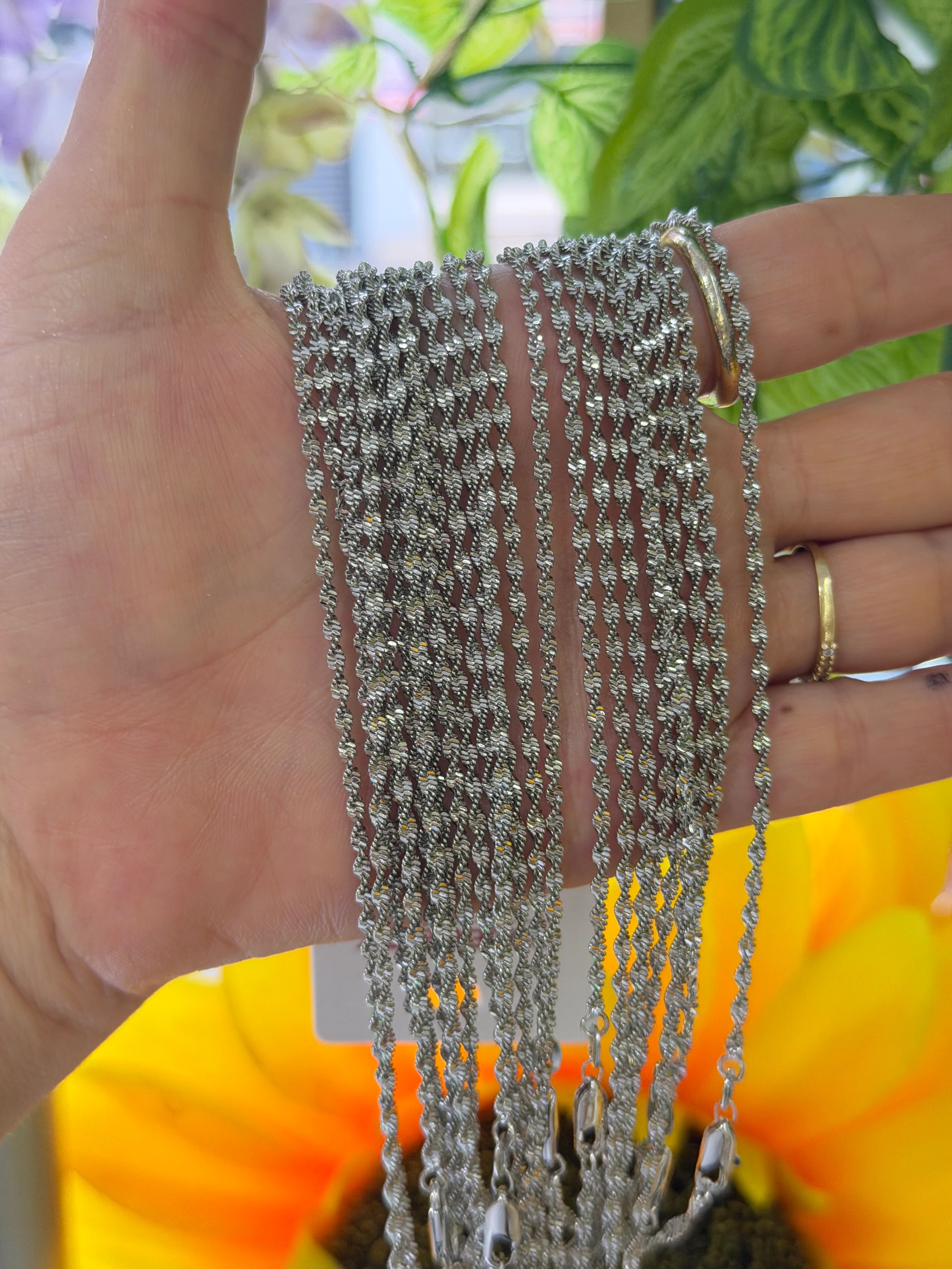 14K CM Gümüş Renk Sık Singapur Kolye 45 cm
