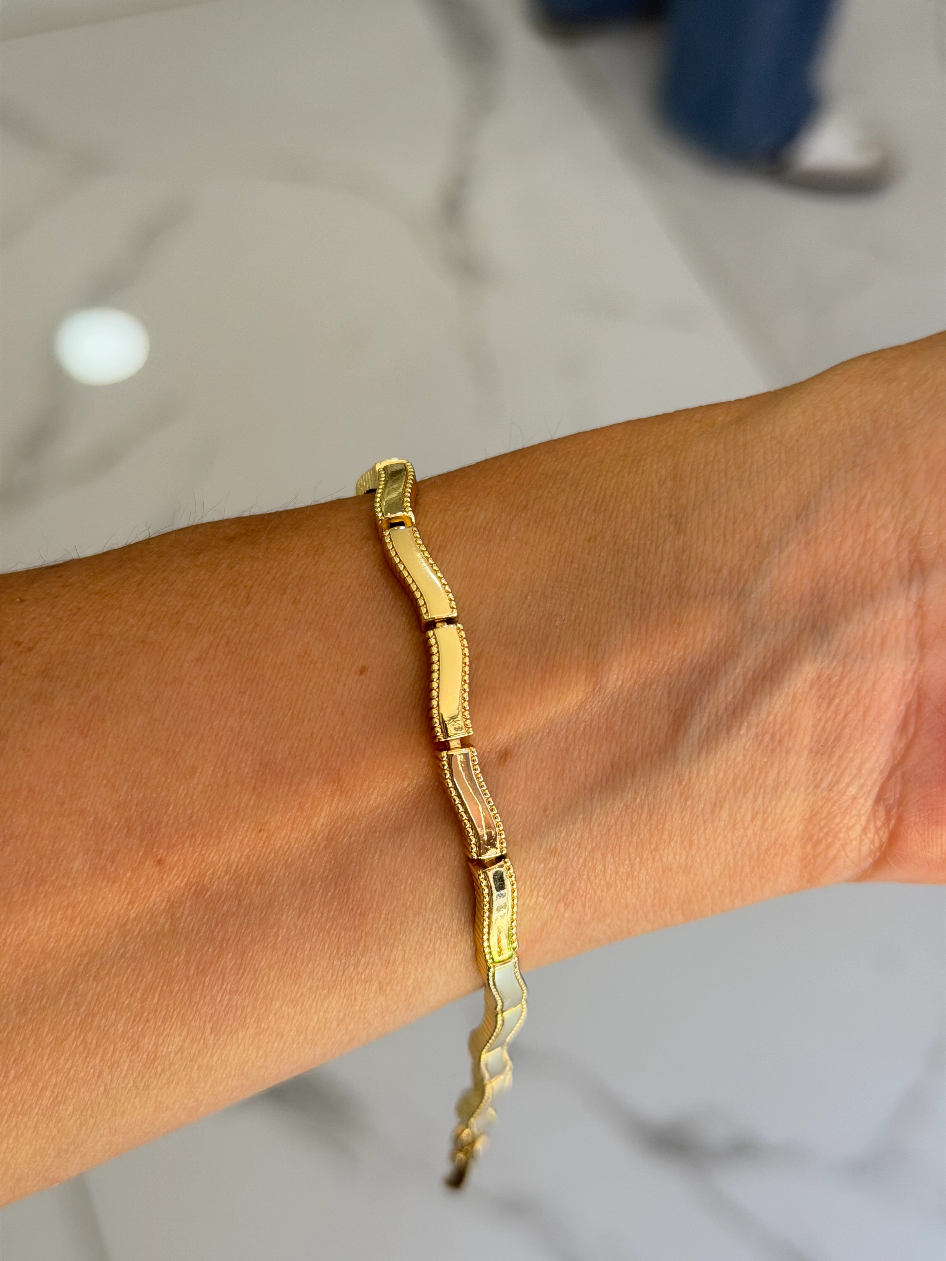 14K CM Altın Kaplama Desen Zigzag Bileklik