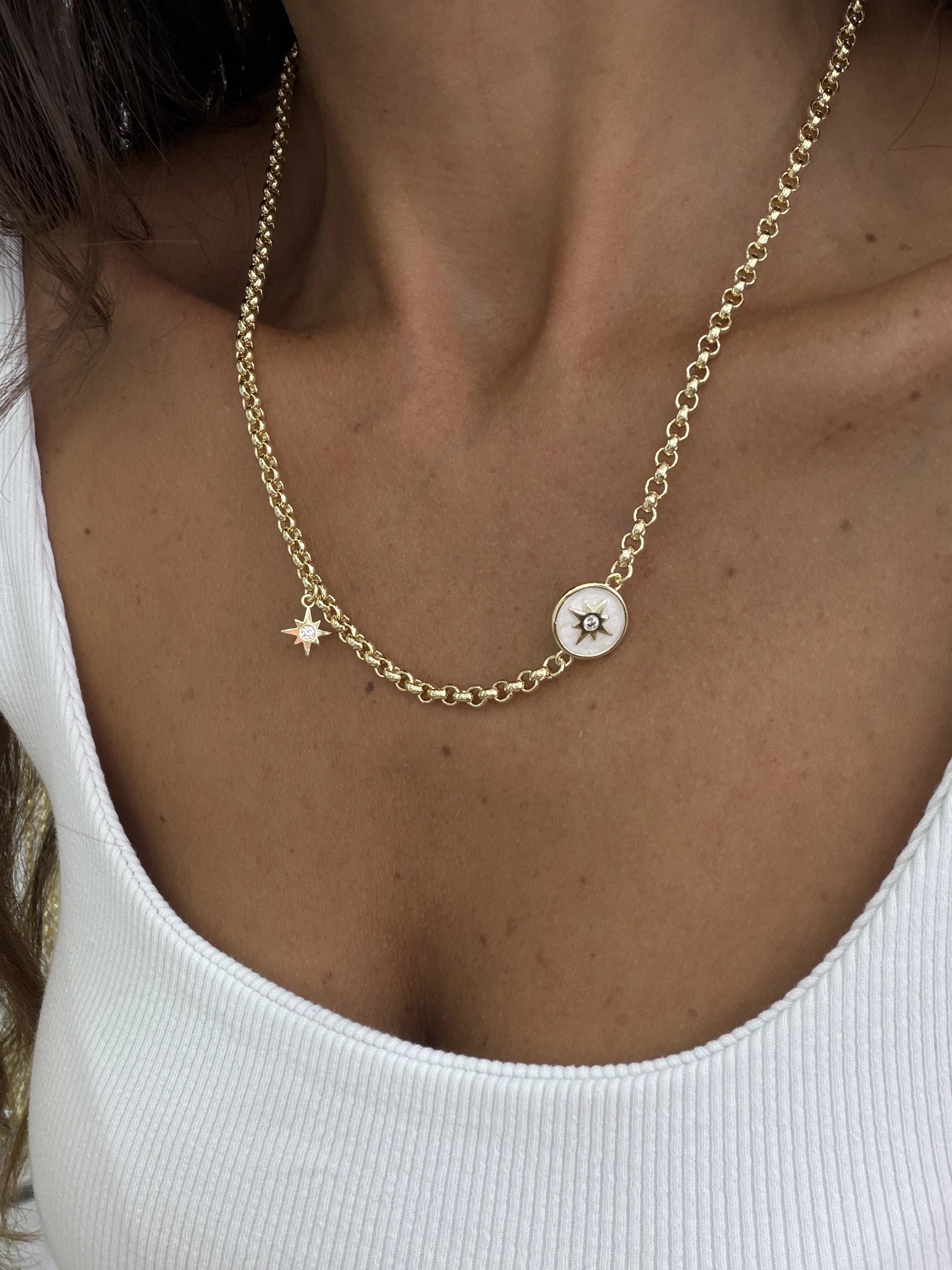 14K Altın Kaplama CM Taşlı Kutup Charm Kolye 45+5 cm
