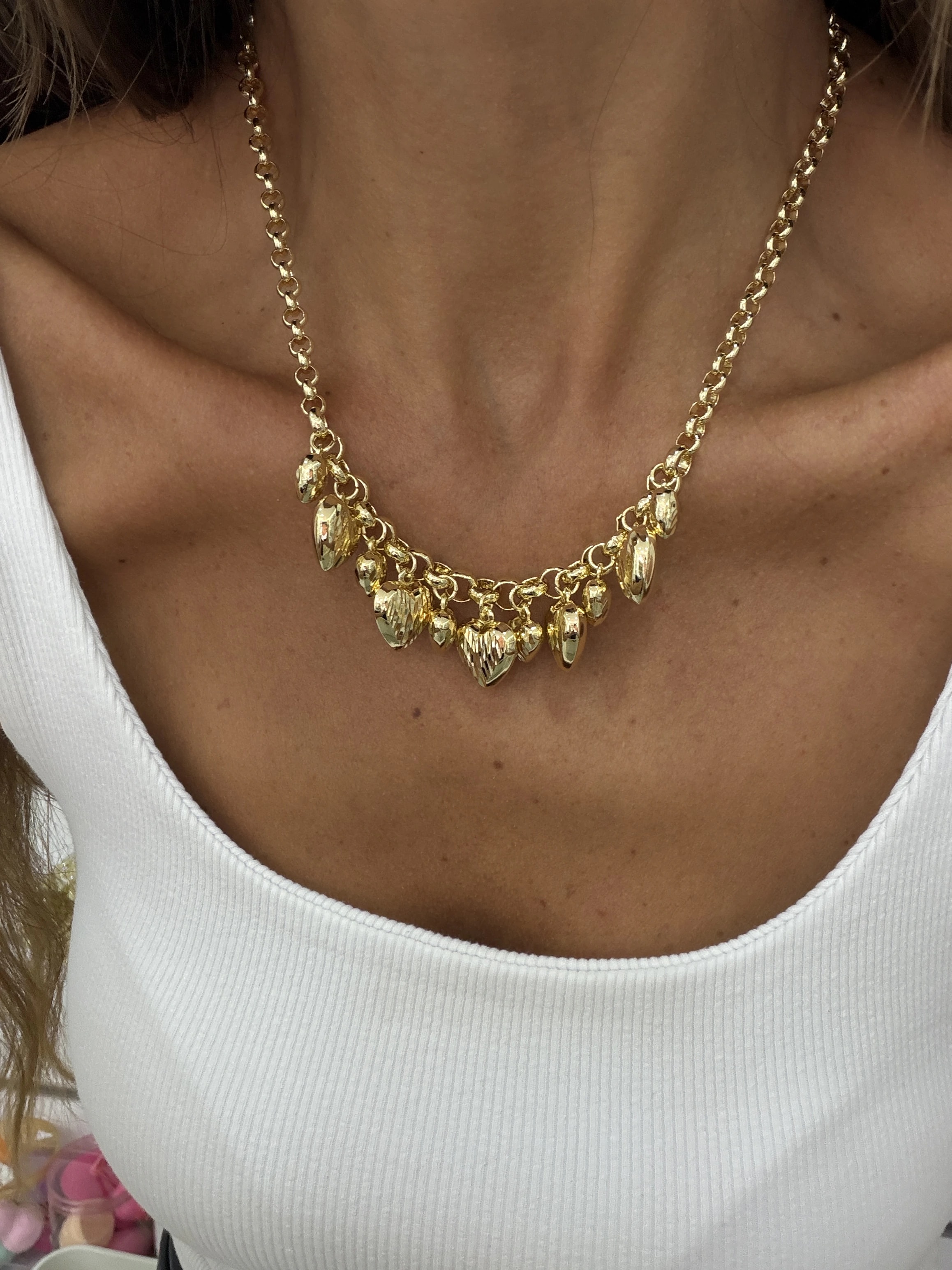 14K CM Altın Kaplama Özel Seri Kalp Charm Kolye