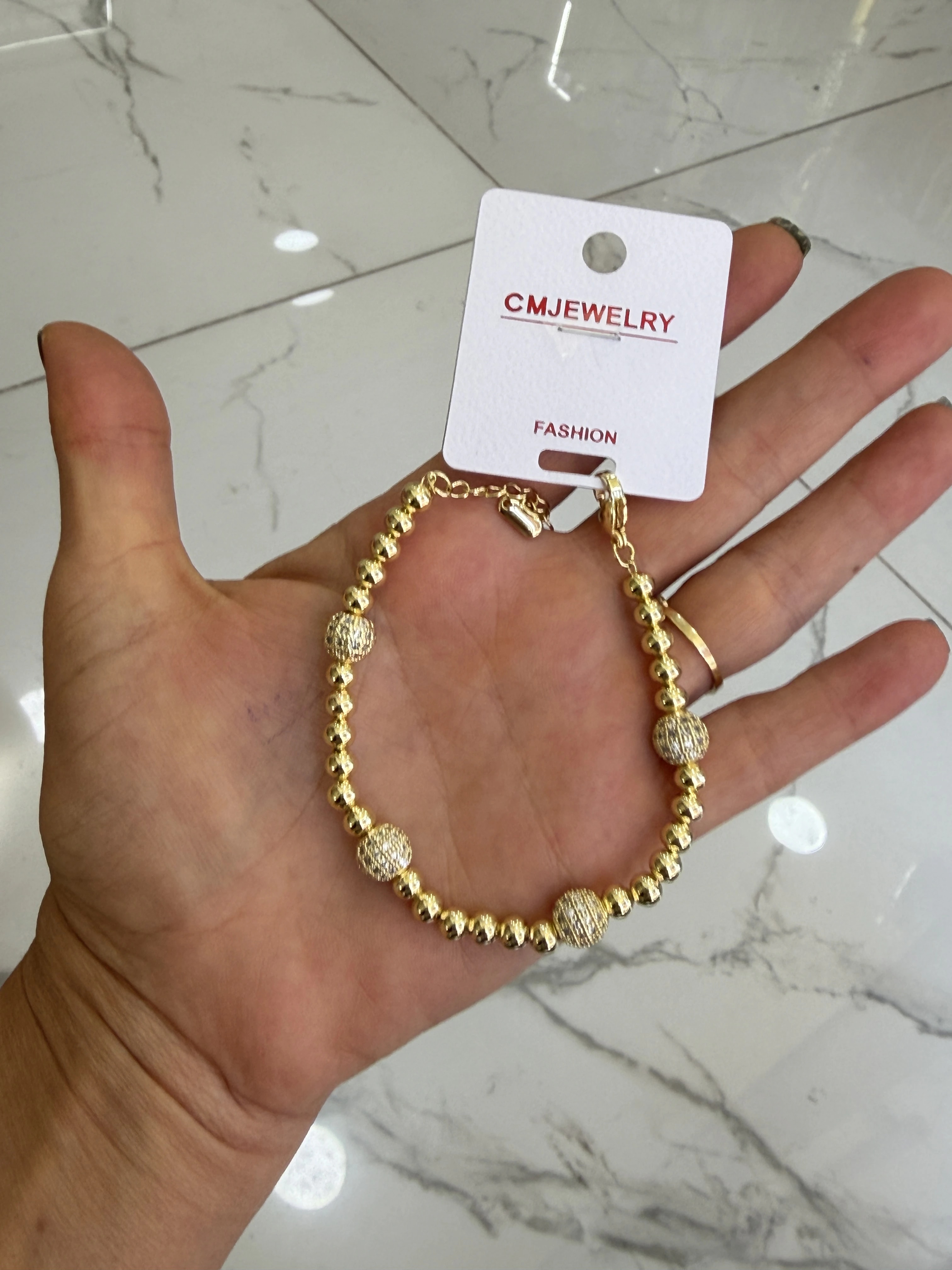 14K CM Altın Kaplama Taşlı Topcuk Bileklik