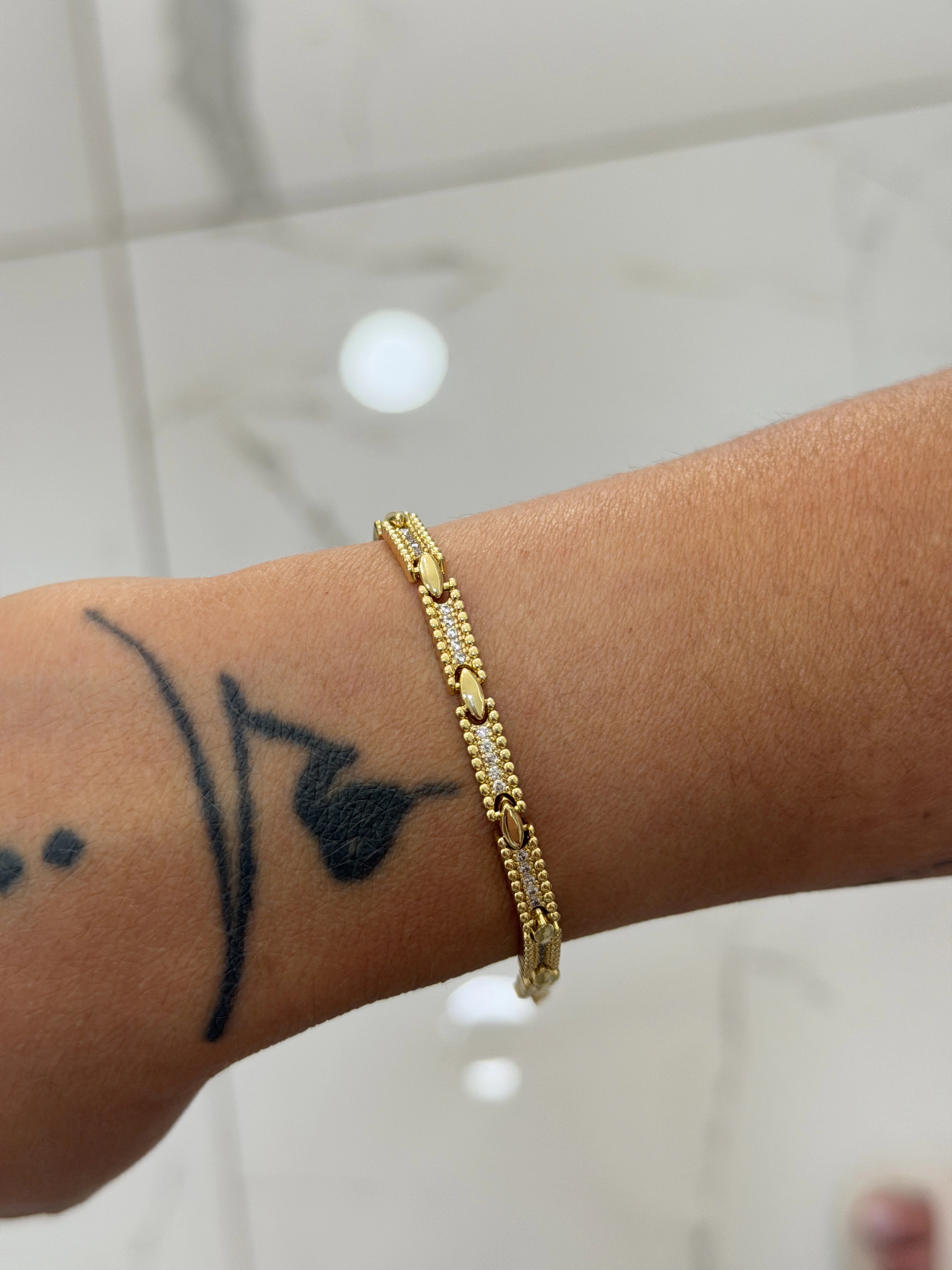 14K CM Altın Kaplama Taşlı Gofret Bileklik